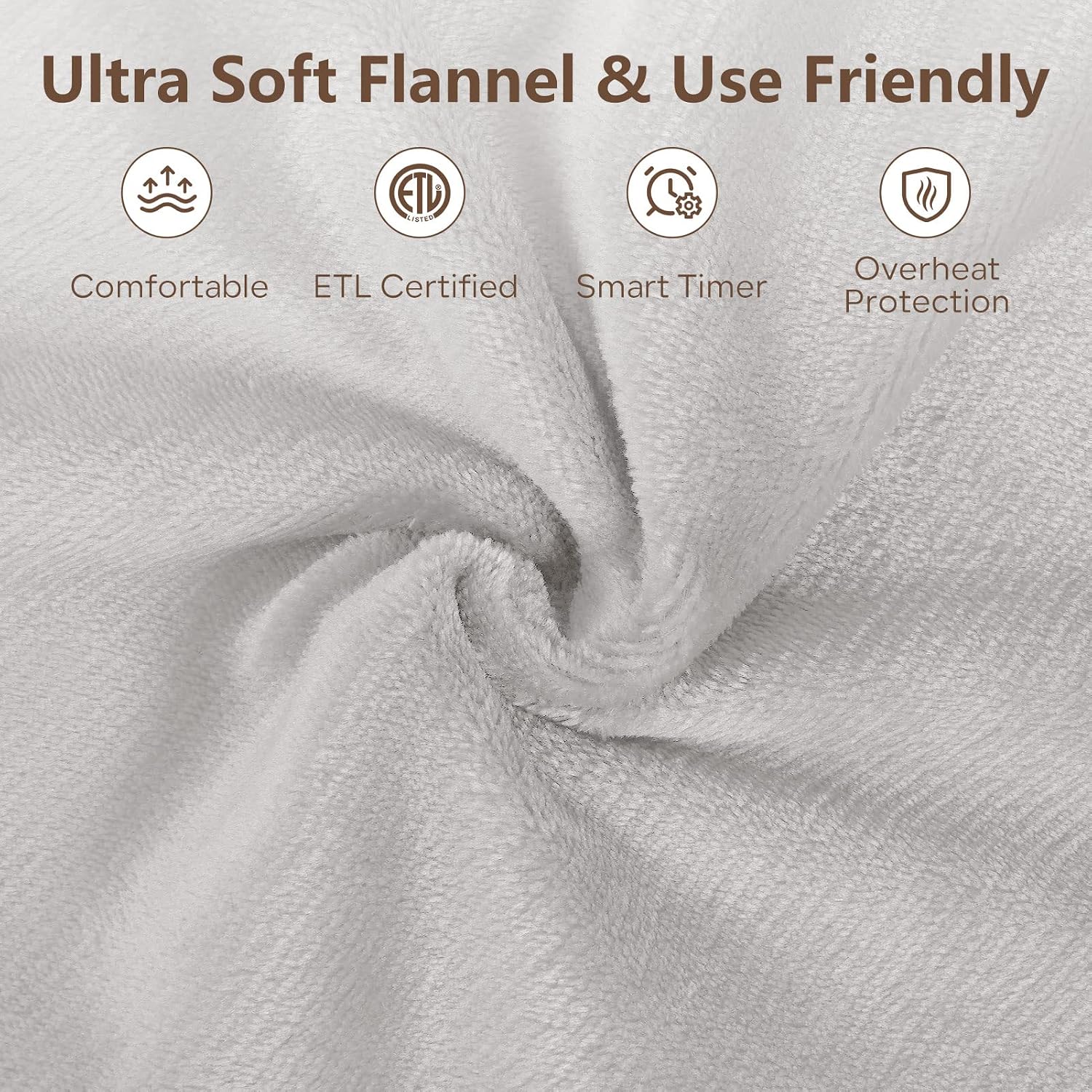 PROALLER Electric Heated Blanket Queen Size with 6 Levels & 8h Auto Off, Ultra Soft Flannel Full Body Heating Blanket, Machine Washable, Warm Gray, 84" x 90"