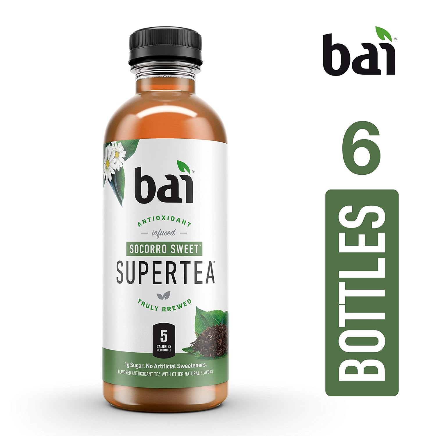 Bai Iced Tea, Narino Peach, Antioxidant Infused Supertea, Crafted with Real Tea (Black Tea, White Tea), 18 Fluid Ounce Bottles, 12 count