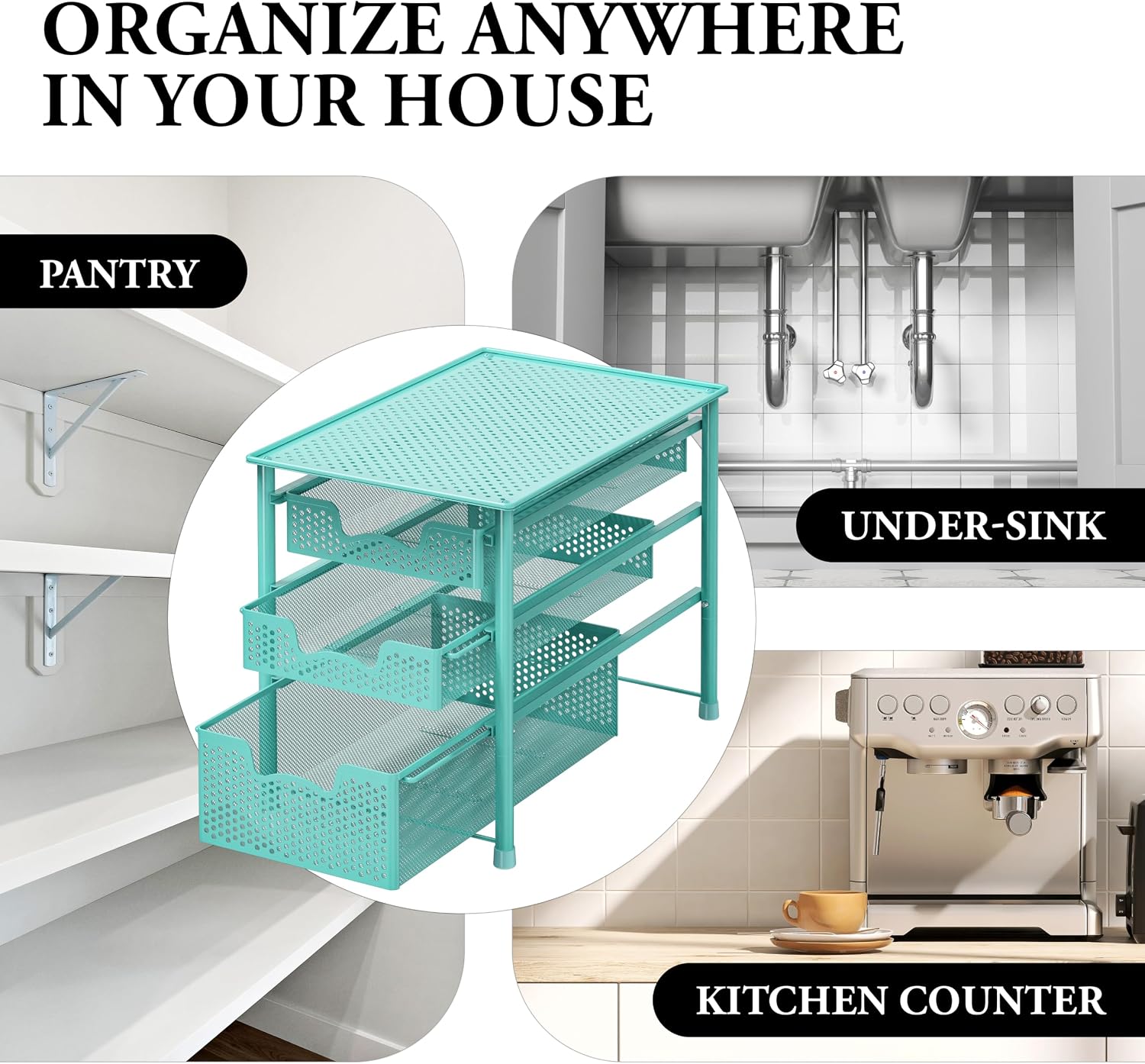 Simple Houseware Stackable 3 Tier Sliding Basket Organizer Drawer, Silver