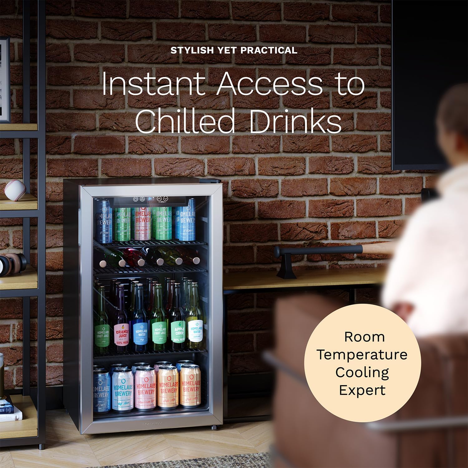 hOmeLabs Beverage Refrigerator and Cooler - Mini Fridge with Glass Door for Soda Beer or Wine - 120 Cans Capacity - Small Drink Dispenser Machine