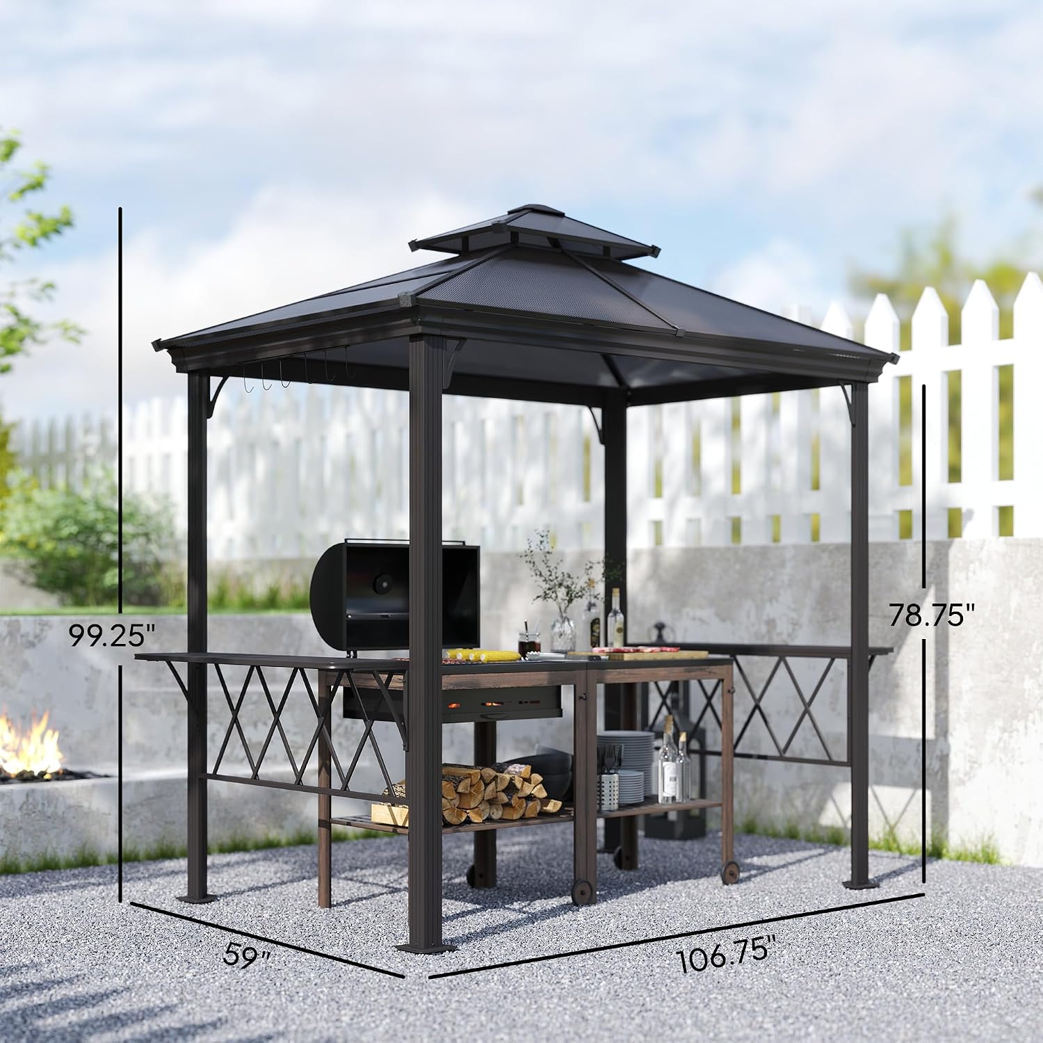Outsunny 9 x 5 ft. Grill Gazebo Hardtop 2-Tier Polycarbonate Roof Shelves