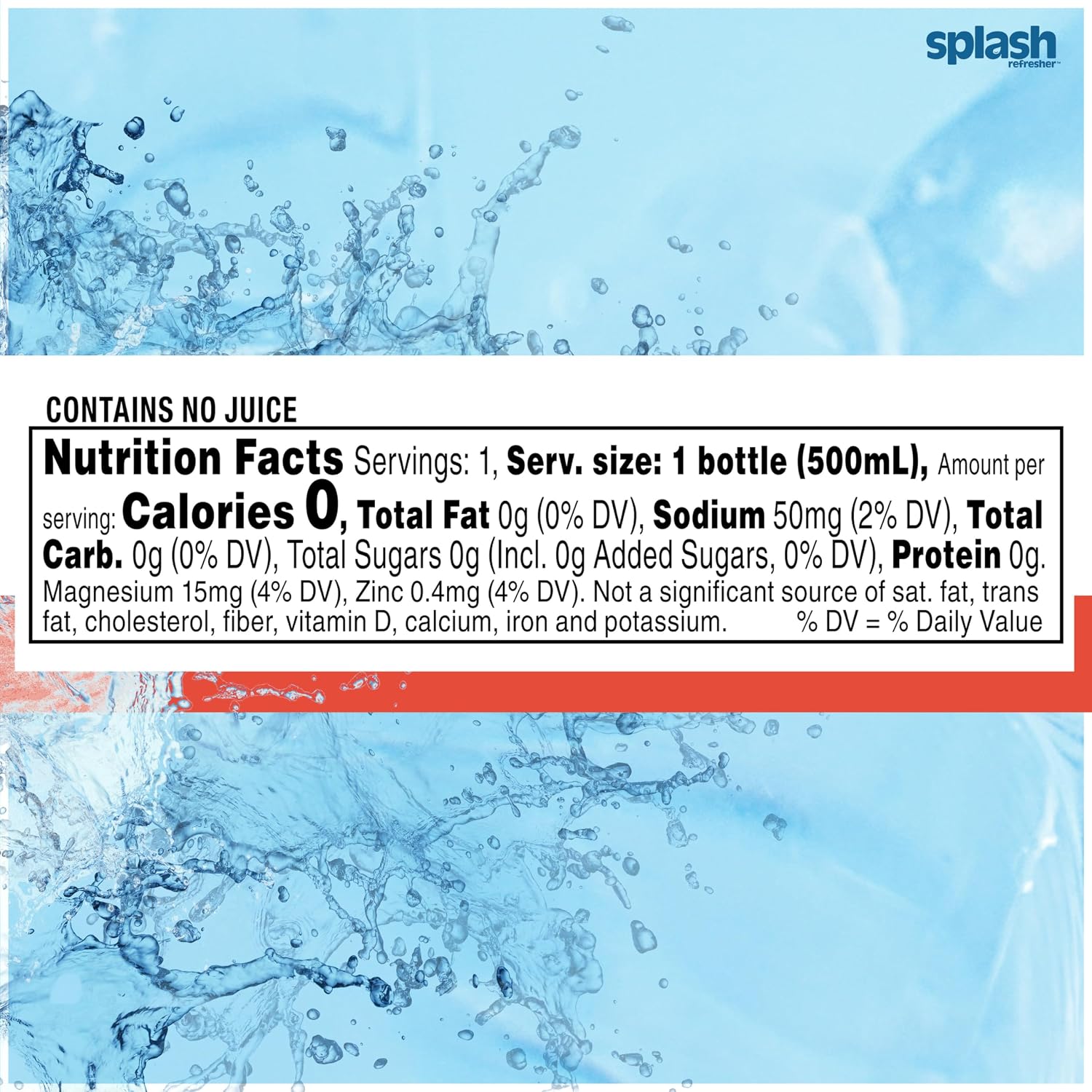 SPLASH REFRESHER Flavored Water Bottles, Mandarin Orange - 6 Pack | Refreshing Flavored Bottled Water with Electrolytes - Zero Sugar & Zero Calories - 16.9 Fl Oz