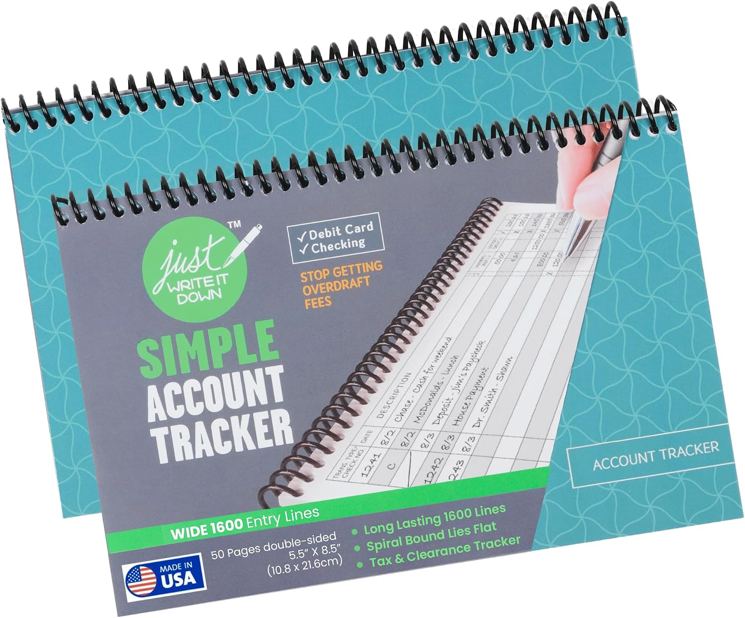 The Superior Register - Simple Account Tracker - Big Checkbook Register & Financial Ledger - Debit Card Register - Bank Register - 1 Pack, Teal, Wide Edition