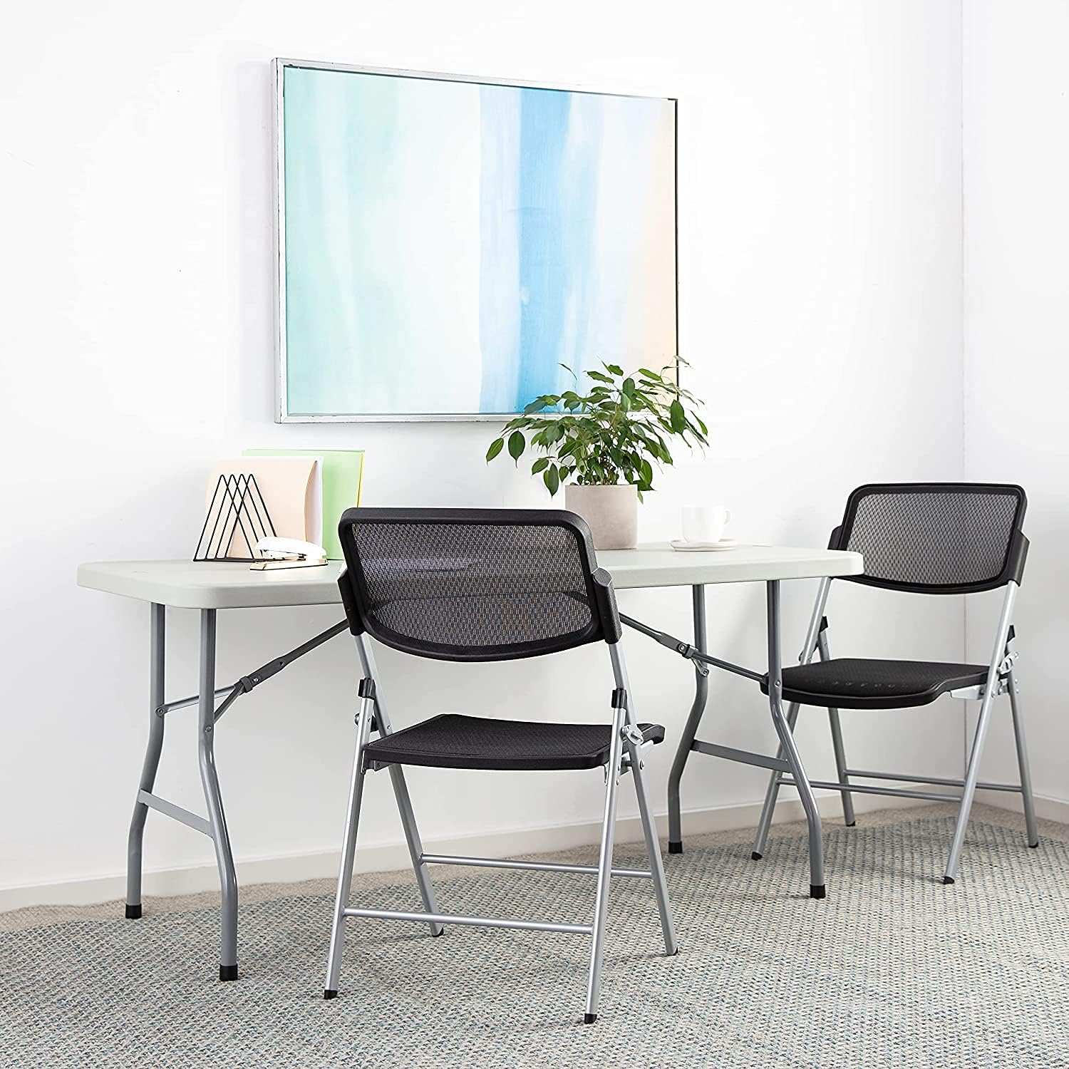 Office Star Resin Multipurpose Rectangle Folding Table for Indoor or Outdoor Use, 5 Feet Light Gray