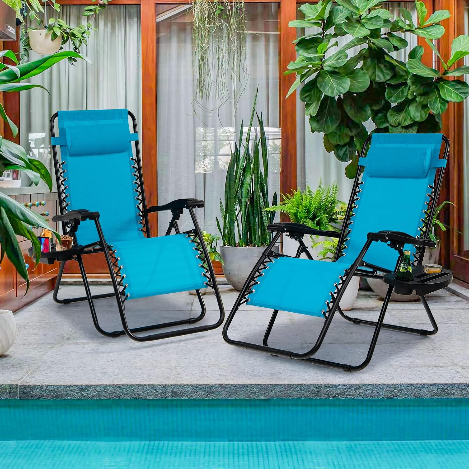 Goplus Zero Gravity Lounge Chairs, 160°Adjustable Folding Recliner w/Pillow and Cup Holder, 350LBS Comfy Outdoor Lounge Chairs for Patio, Lawn, Yard & Camp(1, Gray)