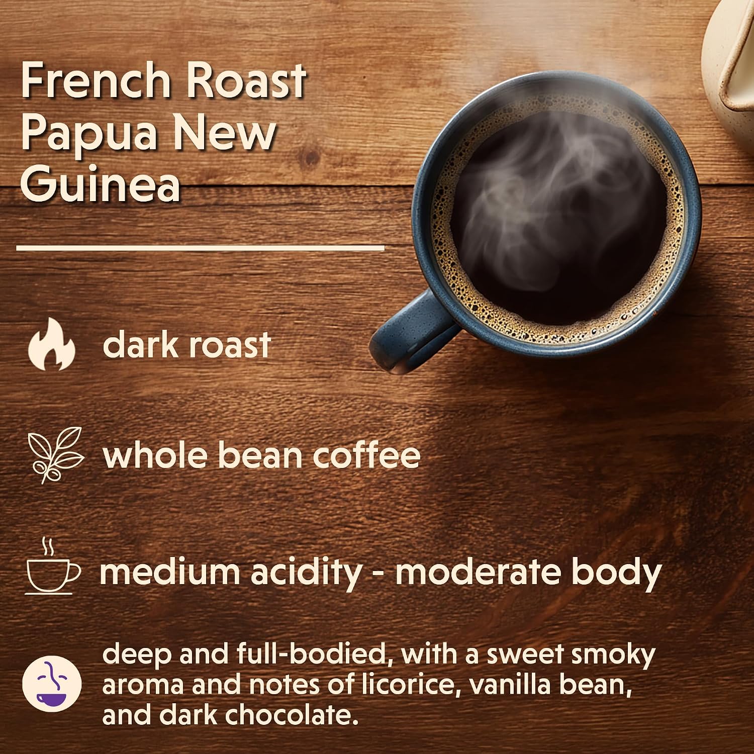 Coffee Bean Direct French Roast Papua New Guinea, Whole Bean, 5lb Bag | Dark Roast, Single Origin Arabica Coffee Beans