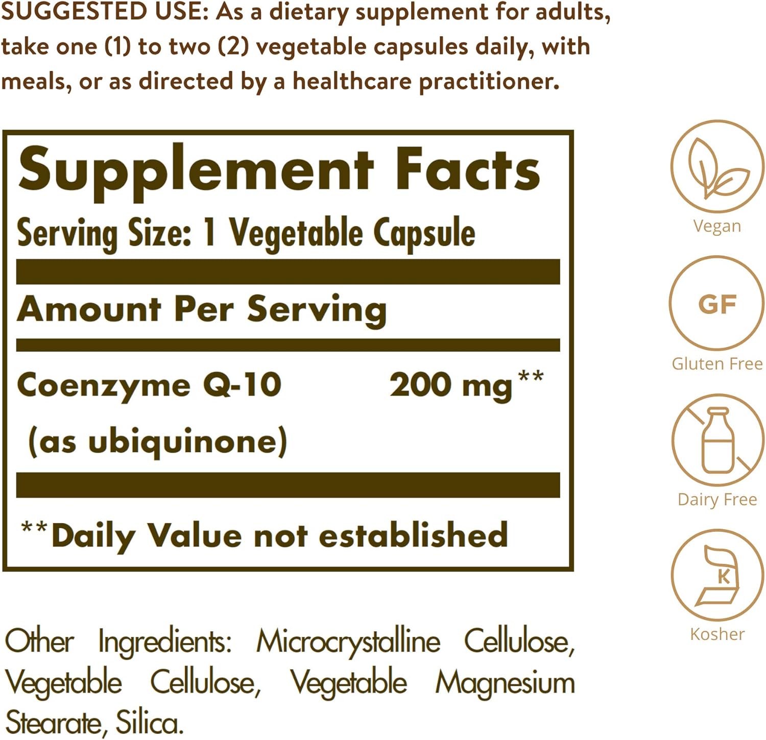 Solgar Vegetarian CoQ-10 200 mg, 60 Vegetable Capsules - Non-GMO | Supports Cellular Energy, Gluten Free, 60 Capsules