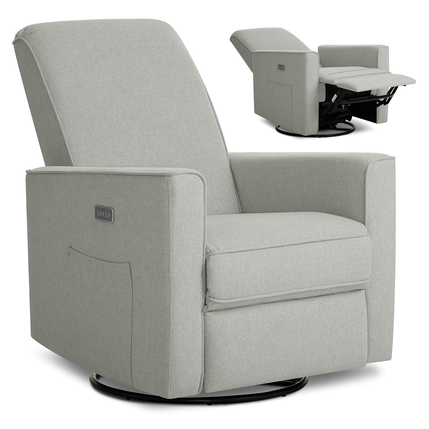 évolur Harlow Upholstered Power Glider Recliner with USB Charging – Rocking & 275° Swivel with Smooth Glide – Greenguard Gold & FSC