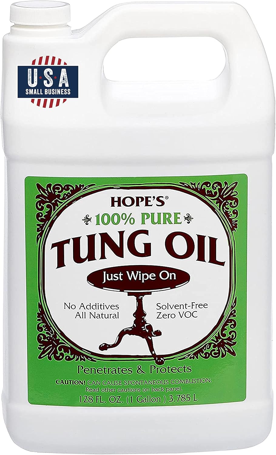 HOPE'S 100% Pure Tung Oil, Food Safe, Premium Waterproof Natural Wood Finish and Sealer for Indoor and Outdoor Projects,128 Fl Oz, 1 Pack