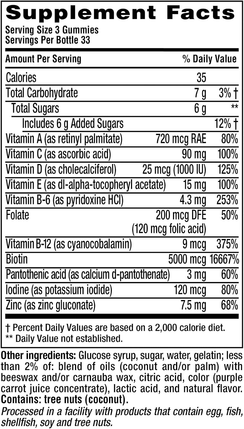 Vitafusion Hair Skin and Nails Gummies | Biotin 5000mcg | 100 Count | Gummy Vitamins for Adult Women & Men | Berry Flavor | Gluten-Free Multivitamin Supplement