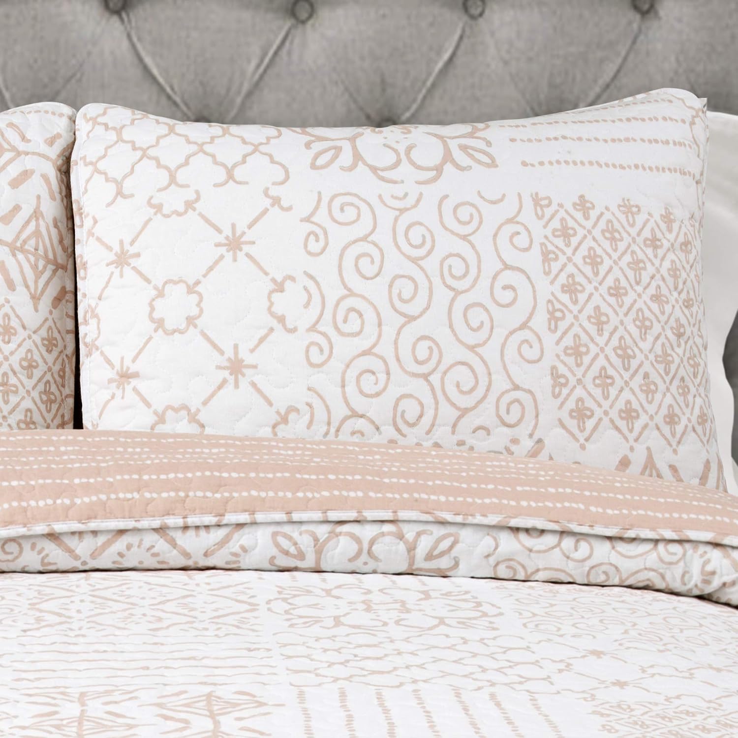 Lush Decor Monique 3 Piece Reversible Print Pattern Blue Quilt Set - Full Queen