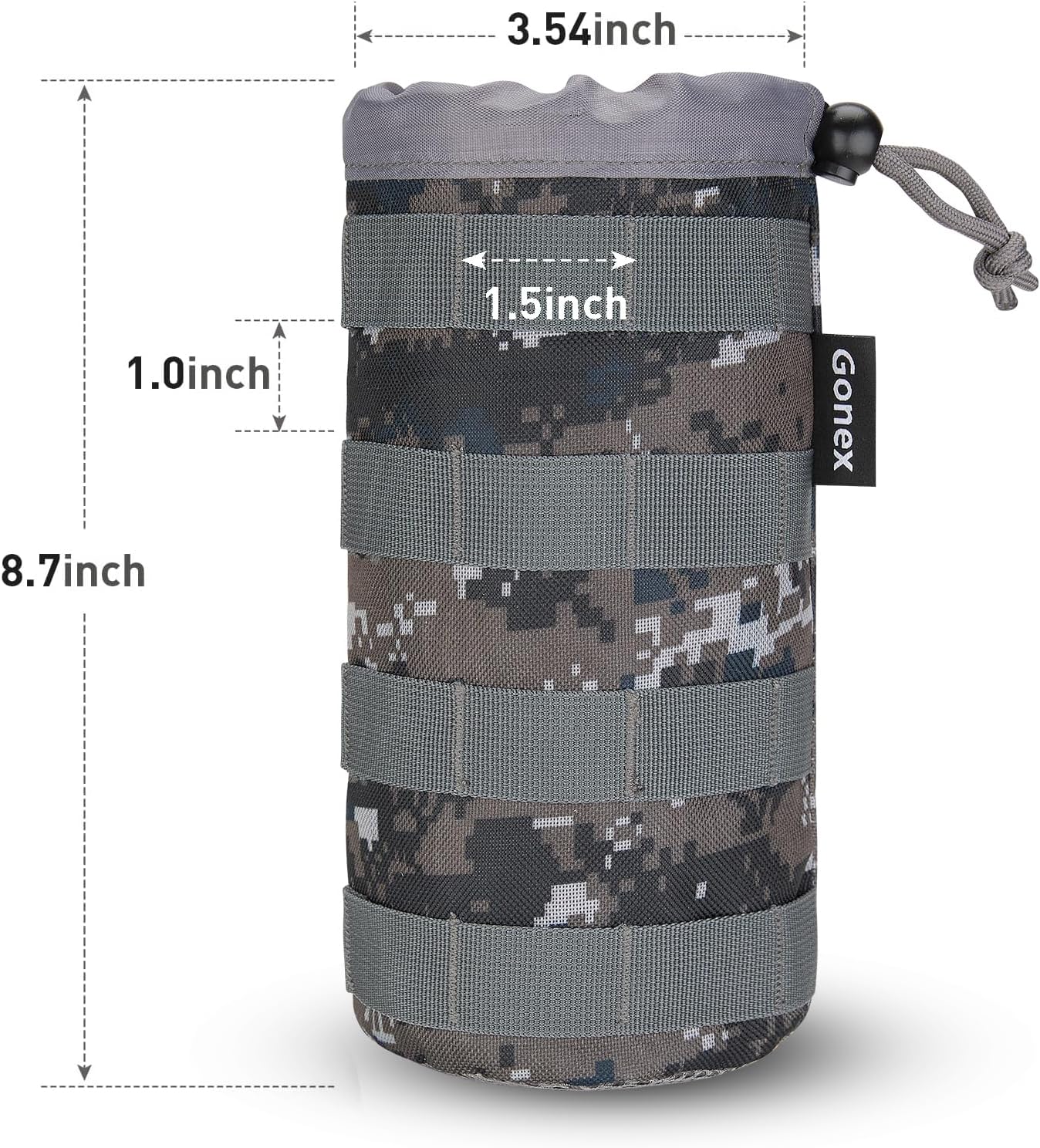 Gonex MOLLE Bottle Pouch, Drawstring Water Bottle Holder | 900D Oxford, Mesh Bottom, Fits MOLLE Packs & Vests, Flexible Height, Holds Bottles or Umbrellas