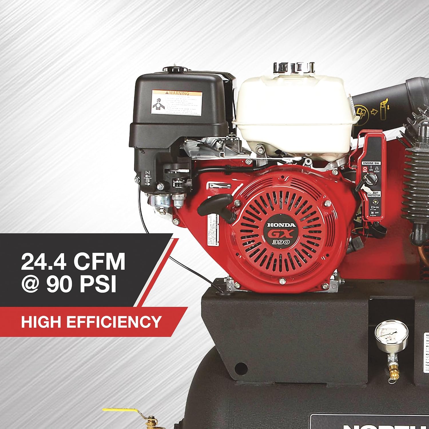 NorthStar Gas Air Compressor, 30-Gallon, 90 PSI, 24.4 CFM at 90 PSI | Honda GX390 OHV engine, Horizontal tank, Portable shop-air supply