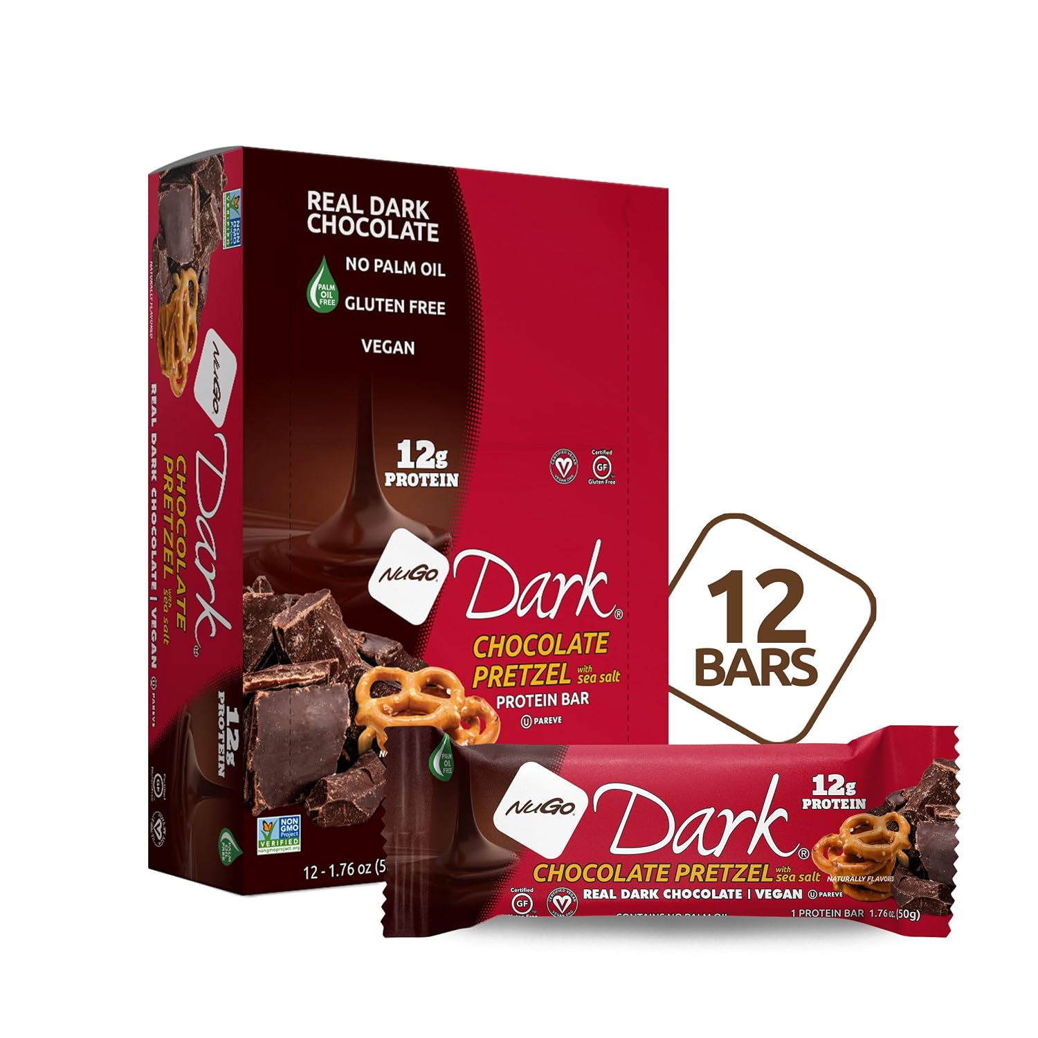NuGo Dark, Mint Chocolate Chip, 13g Vegan Protein Bar, Gluten Free, 24 CT