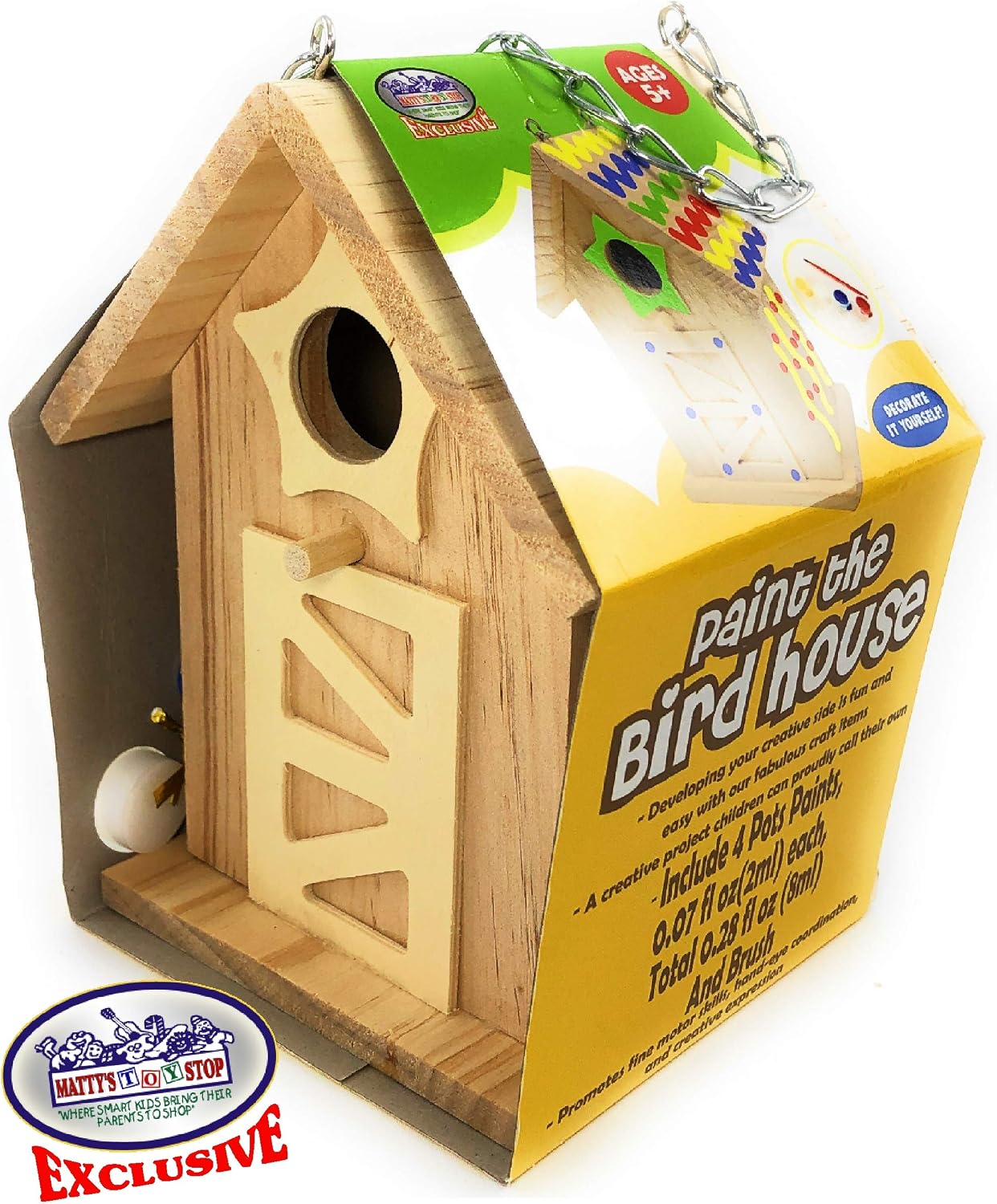 Matty's Toy Stop Paint Your Own Small Wooden Birdhouses (Includes Paints & Brushes) Gift Set Bundle - 3 Pack