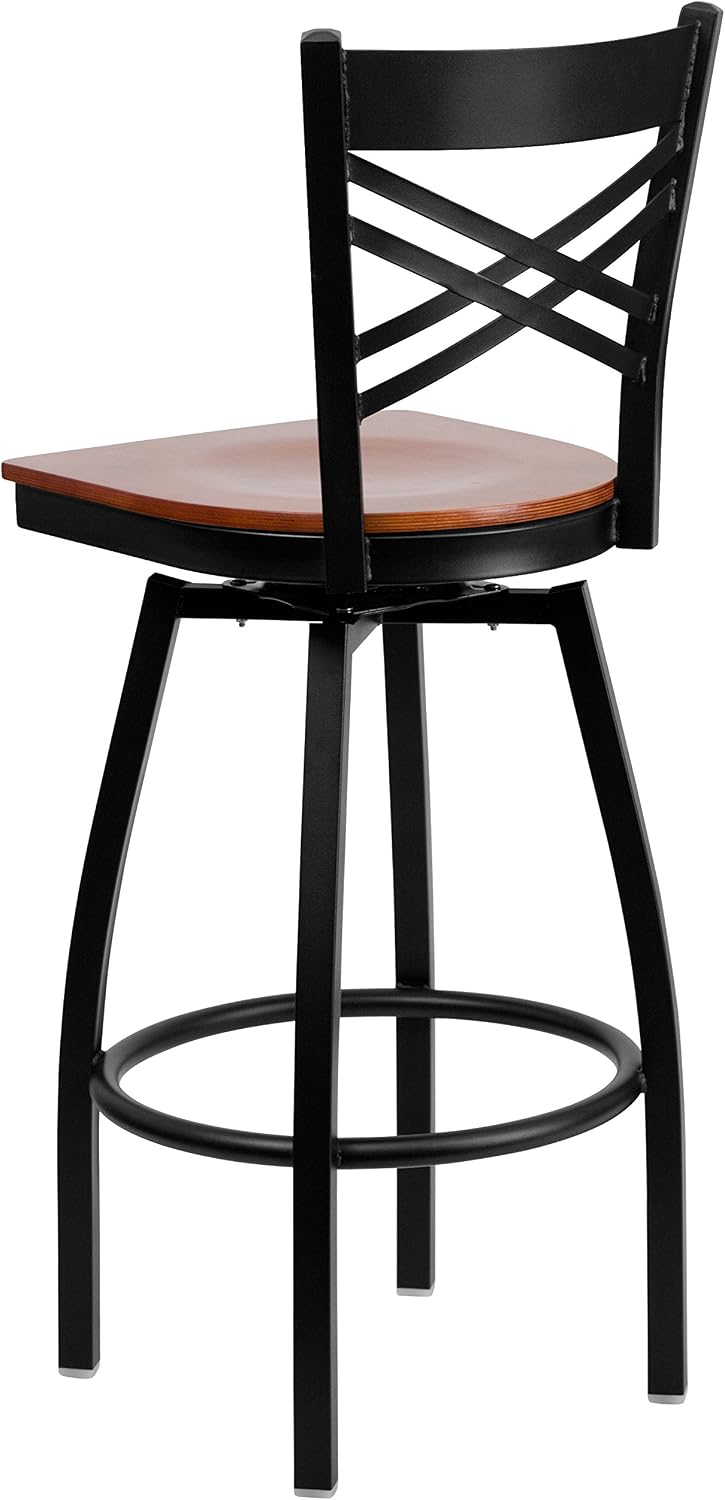 Flash Furniture Hercules Series "X" Back Metal Restaurant Barstool, Modern Upholstered Armless Bar Height Chair for Restaurants and Kitchens, Black | X Back Style, Vinyl Upholstery, Durable Construction, Commercial Use