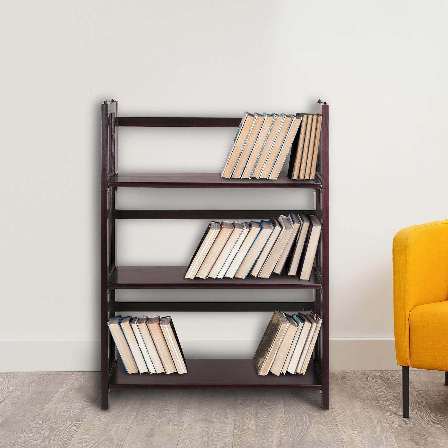 Casual Home 3-Shelf Folding Stackable Bookcase (27.5" Wide)-Walnut