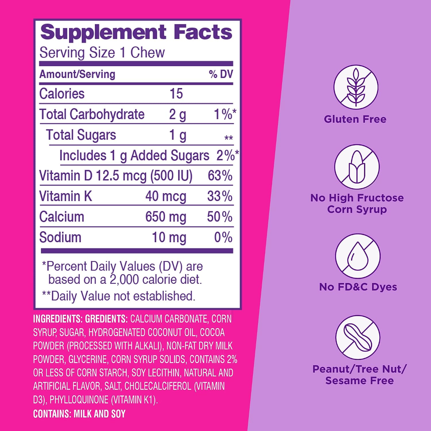 Viactiv Calcium + Vitamin D Supplement Soft Chews for Women & Men - Chewable Calcium for Bone Health Support, 650 mg per Serving, Vitamin D & K for High Absorption - 60 Count, Caramel