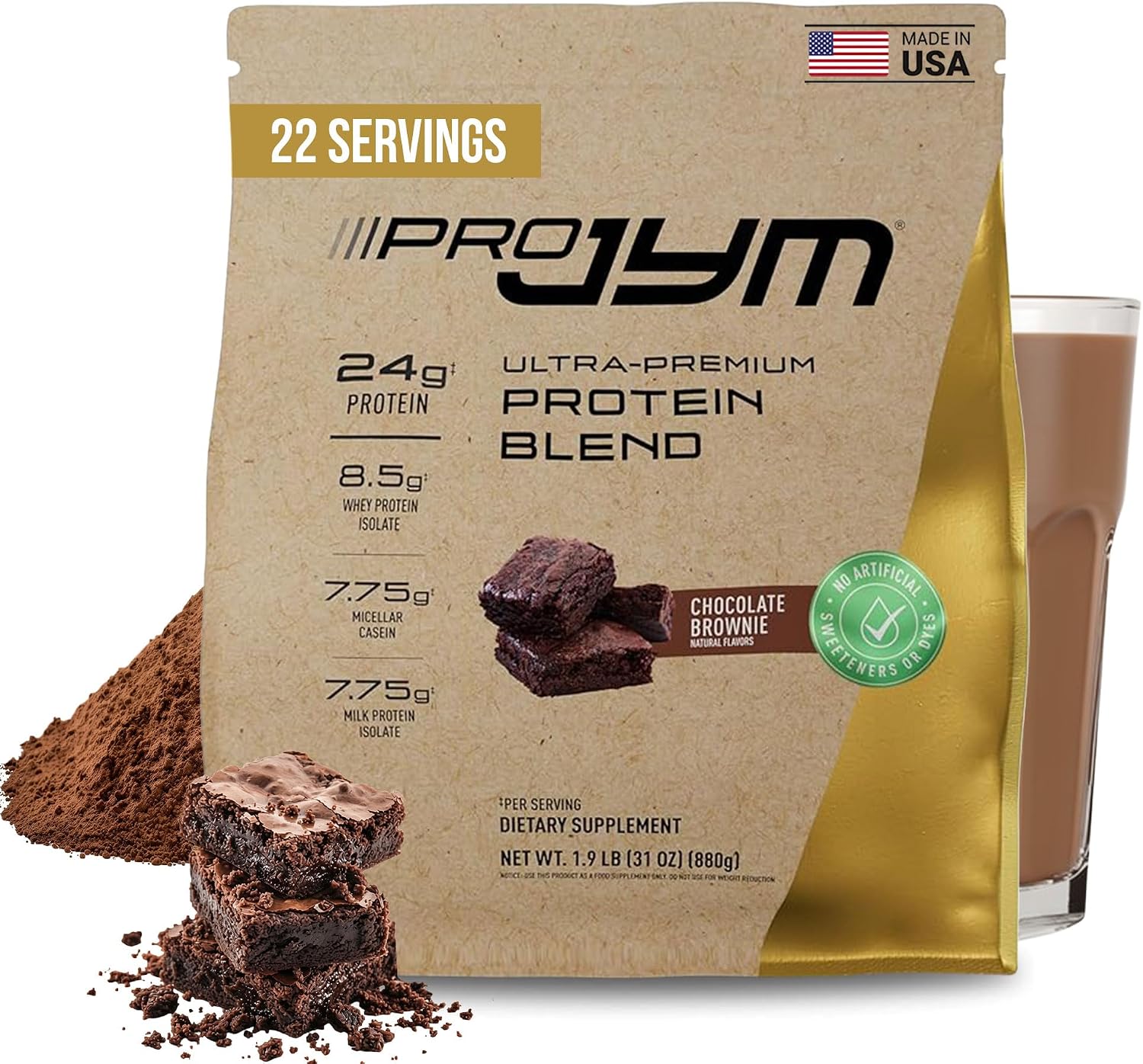 JYM Tahitian Vanilla Bean Whey & Casein Protein Powder, 1.7 lb, 22 Servings | Micellar Casein & Milk Protein Isolate, Lean Muscle Building, Pre & Post Workout Nutrition, Men & Women