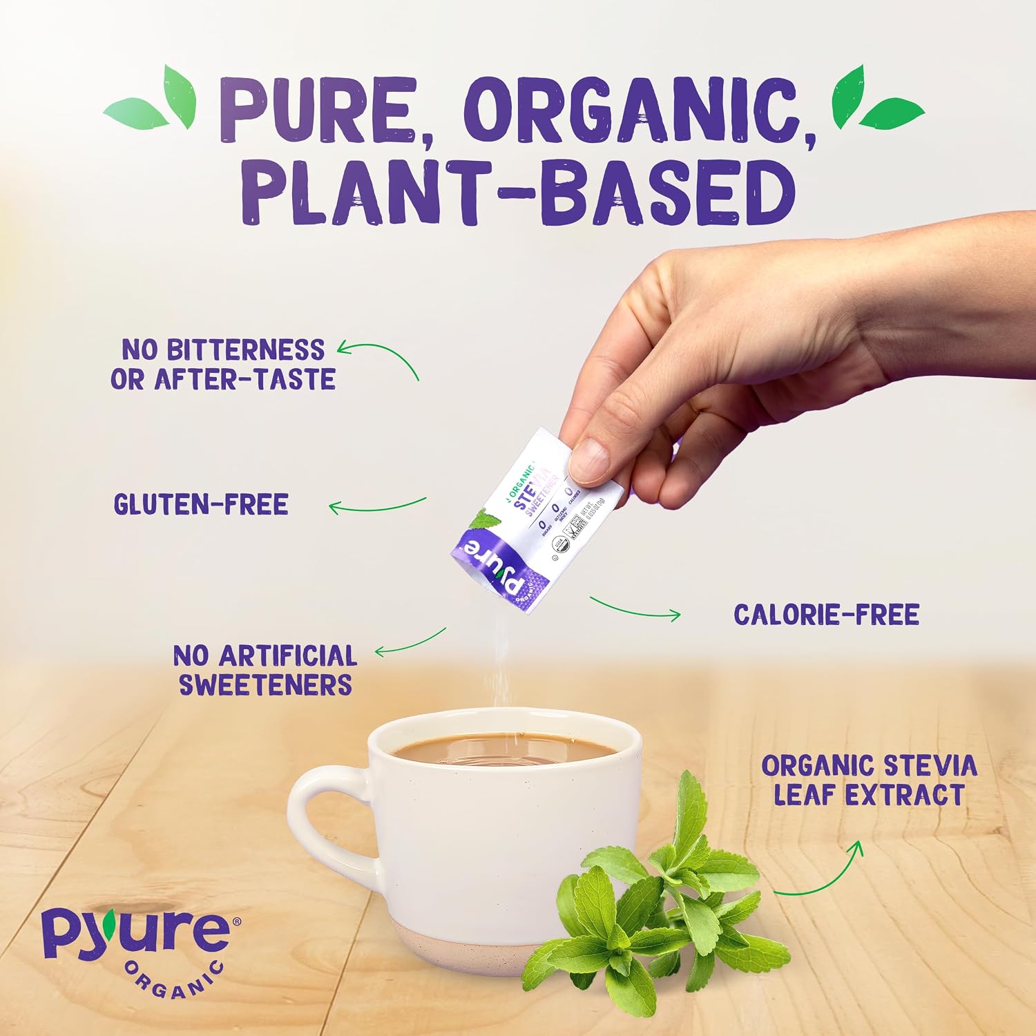 Pyure Organic Stevia Packets | Zero Calorie Sweetener For Coffee, 40 Count | Zero calorie organic stevia packets for coffee, tea, baking, keto, paleo, diabetic diets, lunchboxes, travel, and office