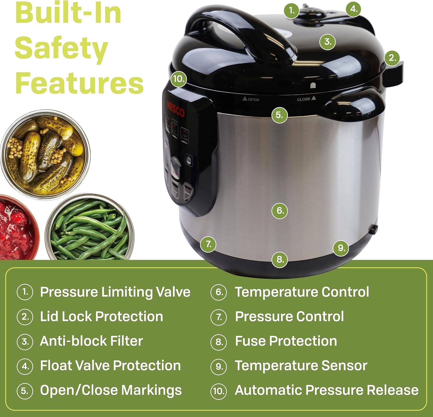 NESCO NPC‑9 Smart Electric Pressure Canner and Cooker for Home Food Preservation, 9.5‑Quart Stainless Steel with Digital Controls