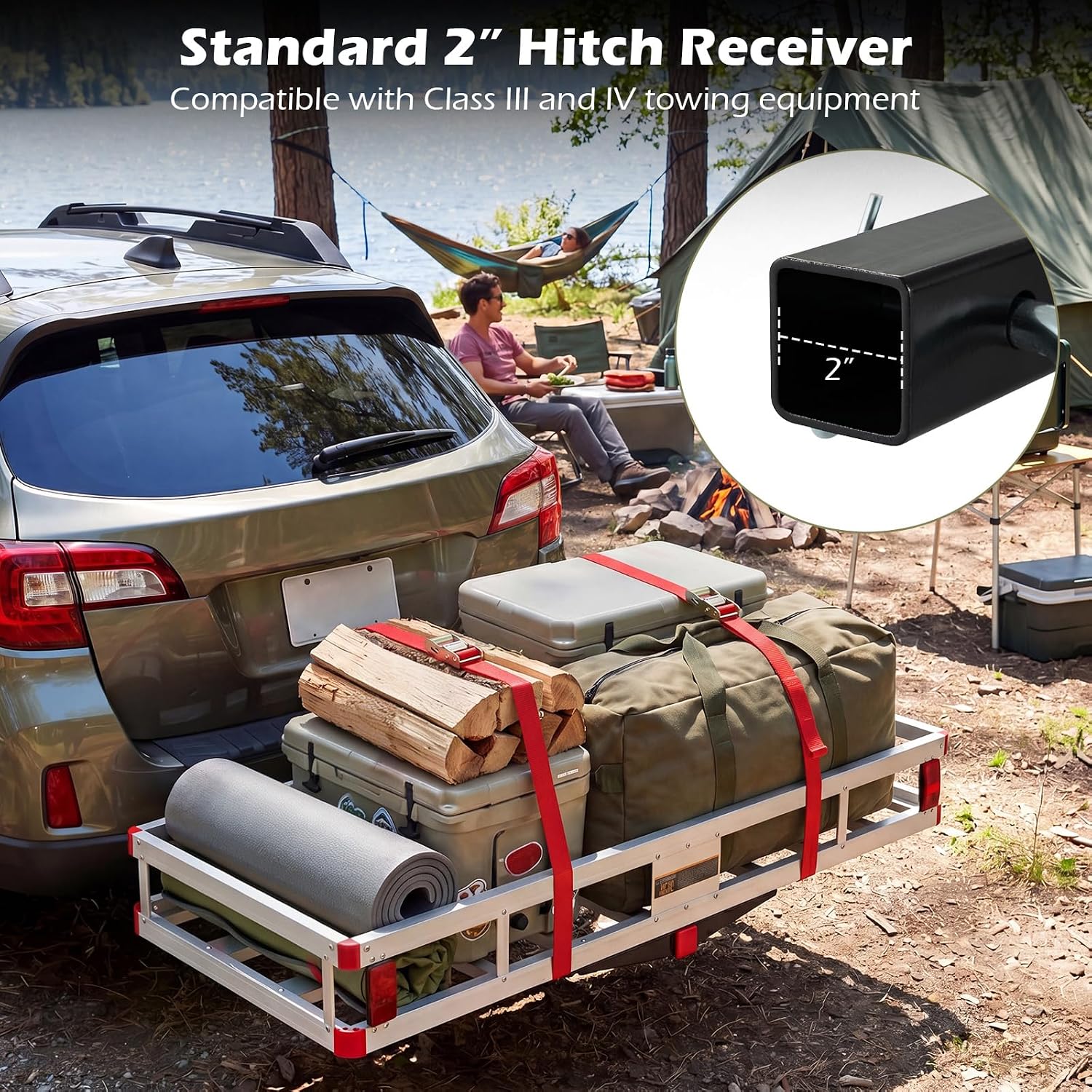 Goplus Hitch Cargo Carrier, Aluminum Hitch Mount Cargo Basket with 500LBS Capacity, Fits 2” Receiver