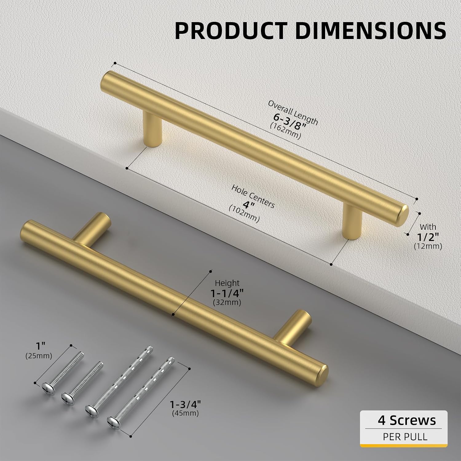 Goldenwarm 5 Pack 3 inch Gold Cabinet Handles Brushed Gold Cabinet Pulls | Gold Dresser Drawer Handles Stainless Steel Drawer Pulls for Kitchen Bathroom Bedroom, Easy to Install