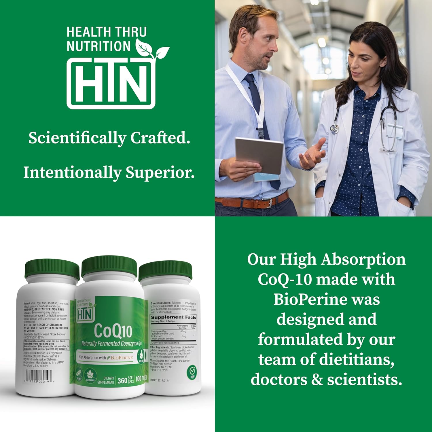 Health Thru Nutrition CoQ-10 100mg with BioPerine 120 Softgels | High Absorption Naturally Fermented USP Grade Coenzyme Q10 Supplement | 3rd Party Tested | Heart Health and Energy Support | High Absorption Naturally Fermented USP Grade Coenzyme Q10 Suppl…