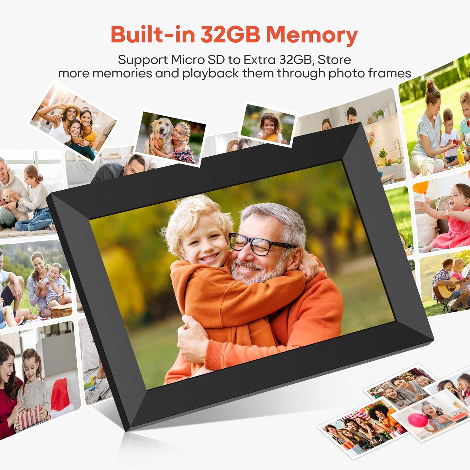 BIGASUO Digital Picture Frame, 10.1" Frameo Digital Frame WiFi with 32GB Memory, 1280x800 IPS Touch Screen