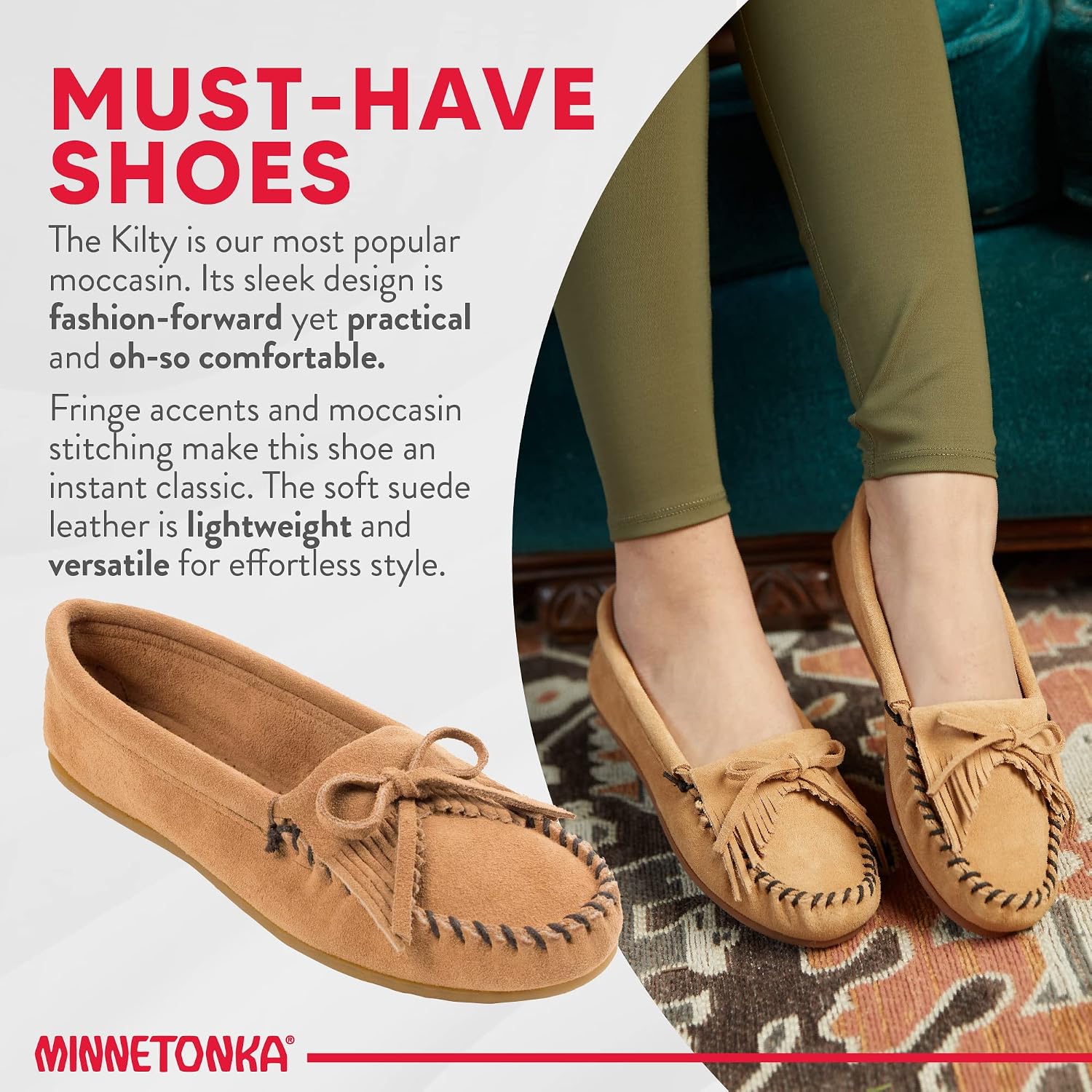 Minnetonka Women's Kilty Suede Hardsole Moccasin