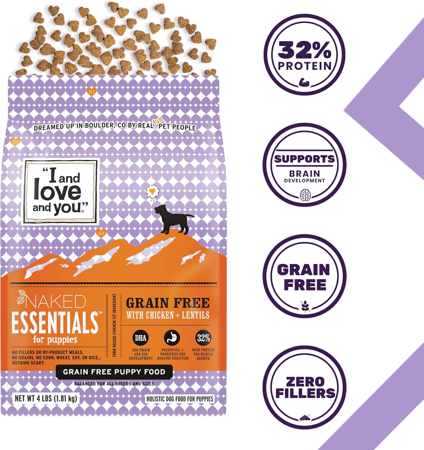 I and love and you Naked Essentials Dry Dog Food - Lamb + Bison - High Protein, Real Meat, No Fillers, Prebiotics + Probiotics, 4lb Bag