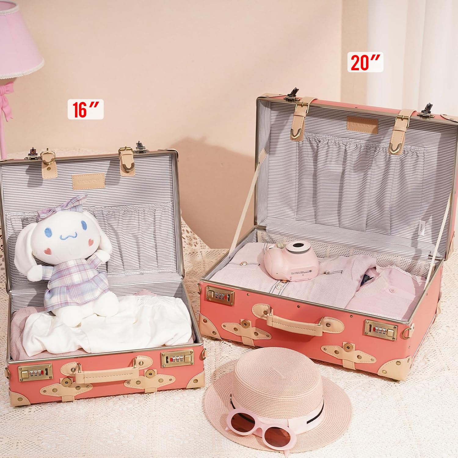 urecity Vintage and Cute Carry-on Overnight Case Non-wheeled Mini Leather Trunk Suitcase with Shoulder Strap