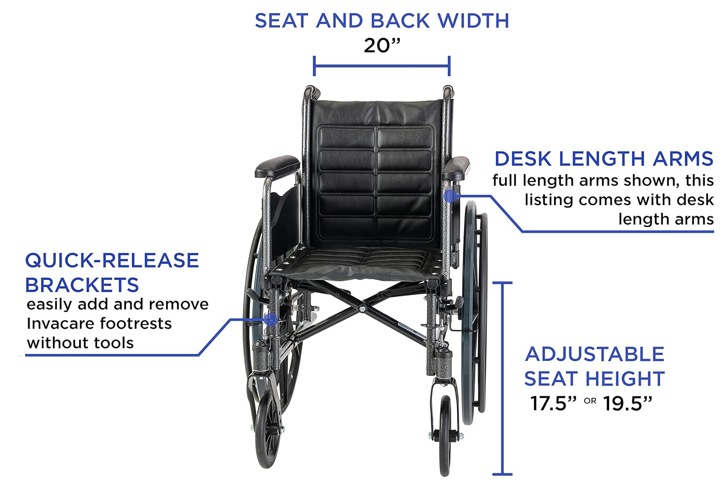 Invacare Tracer EX2 Wheelchair for Adults | Standard Folding | 16 Inch Seat | Footrests & Desk Arms