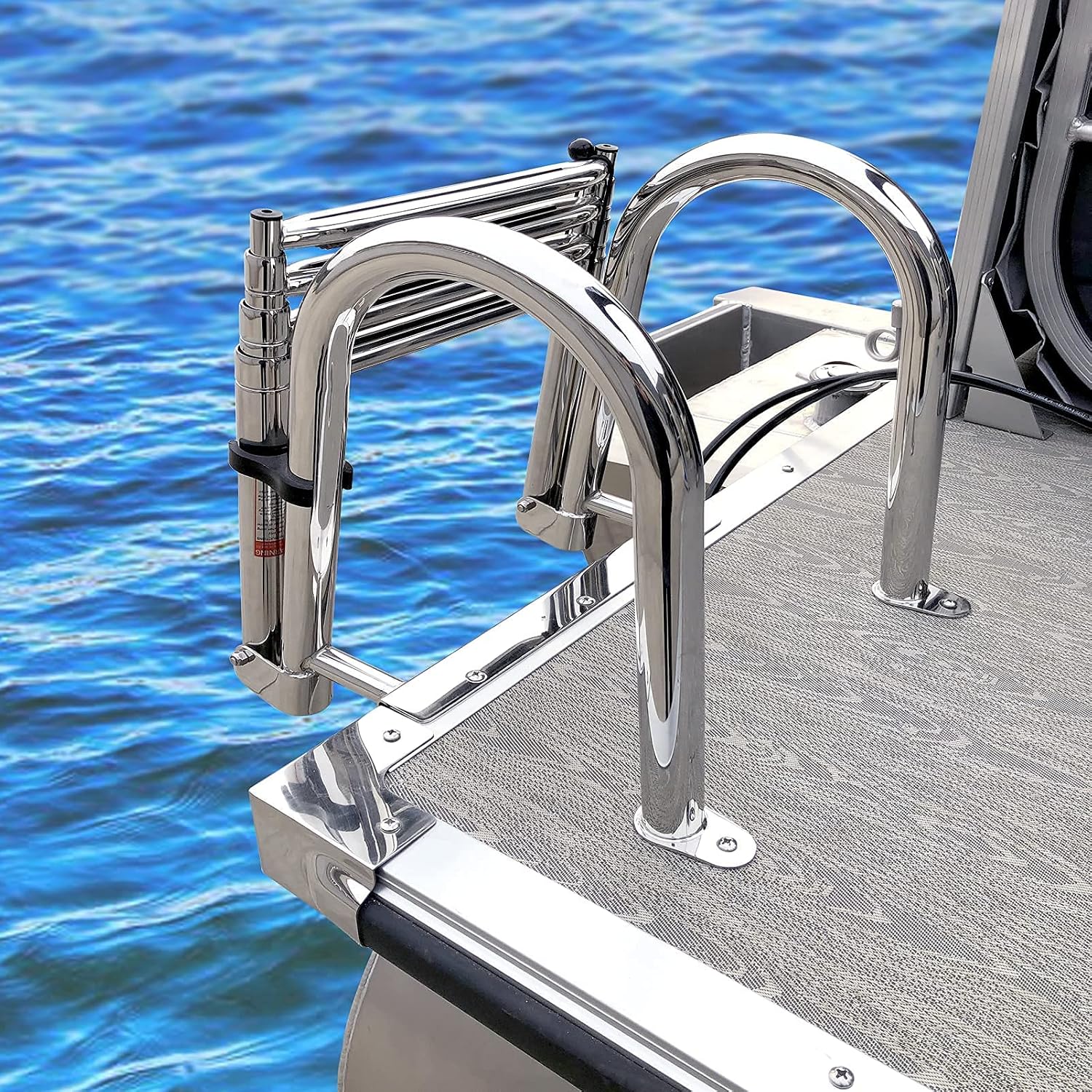 4-Step Pontoon Boat Ladder, 316 Stainless Steel Folding Telescoping Inboard Ladder with Hand Railing and Extra Wide Steps