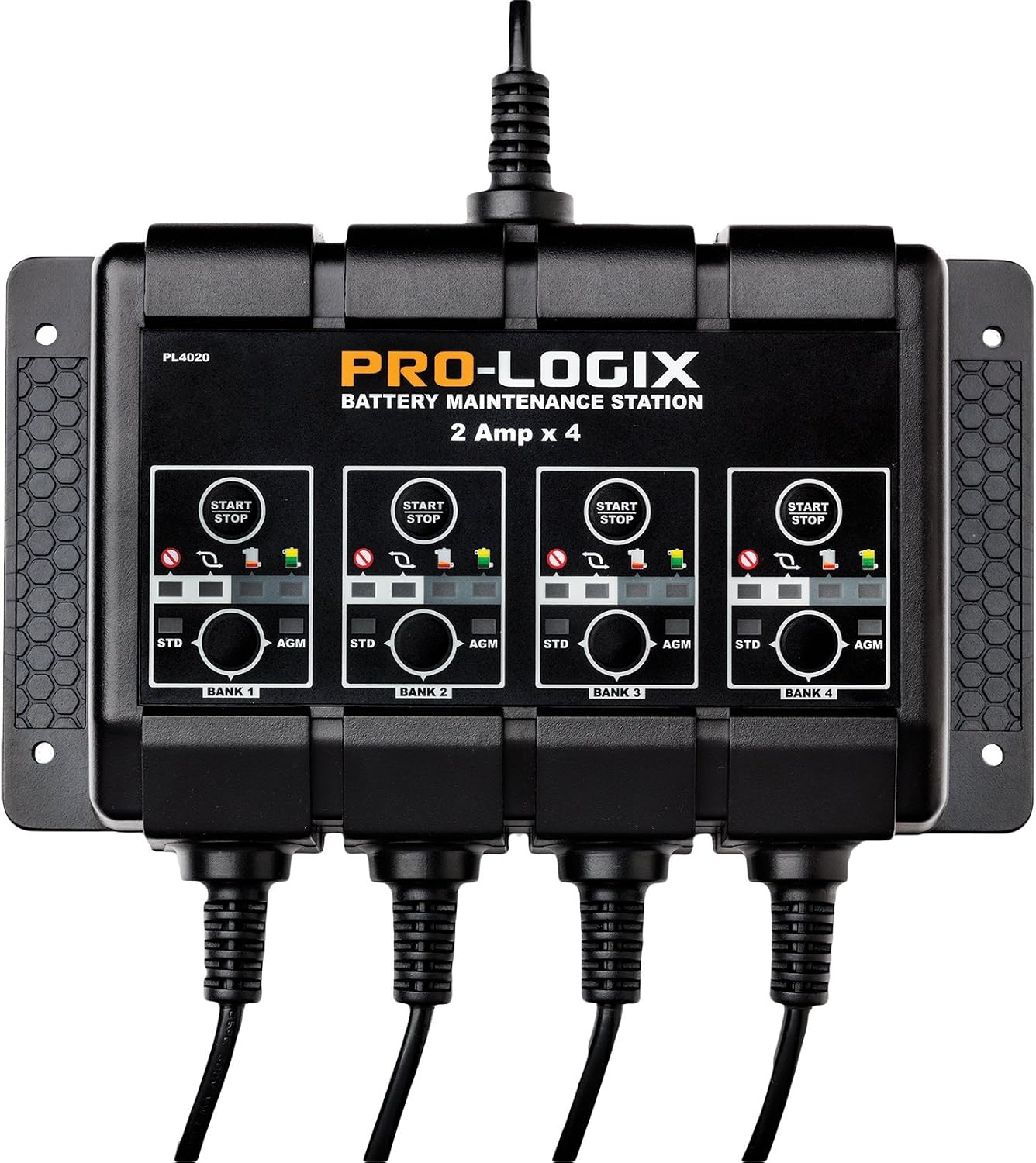 Clore Automotive PL4020, Pro-Logix 4-Bank, 8-Amp (2-Amp Per Bank) Fully Automatic Smart Charger, 12V Battery Charger, Battery Maintainer, Desulfator with Temperature Compensation, Black