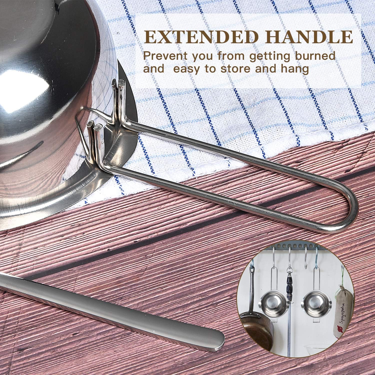 2 Pieces Stainless Steel Double Boiler Pot with 2 Metal Spoon, Chocolate Melting Pot for Melting Chocolate, Butter, Cheese