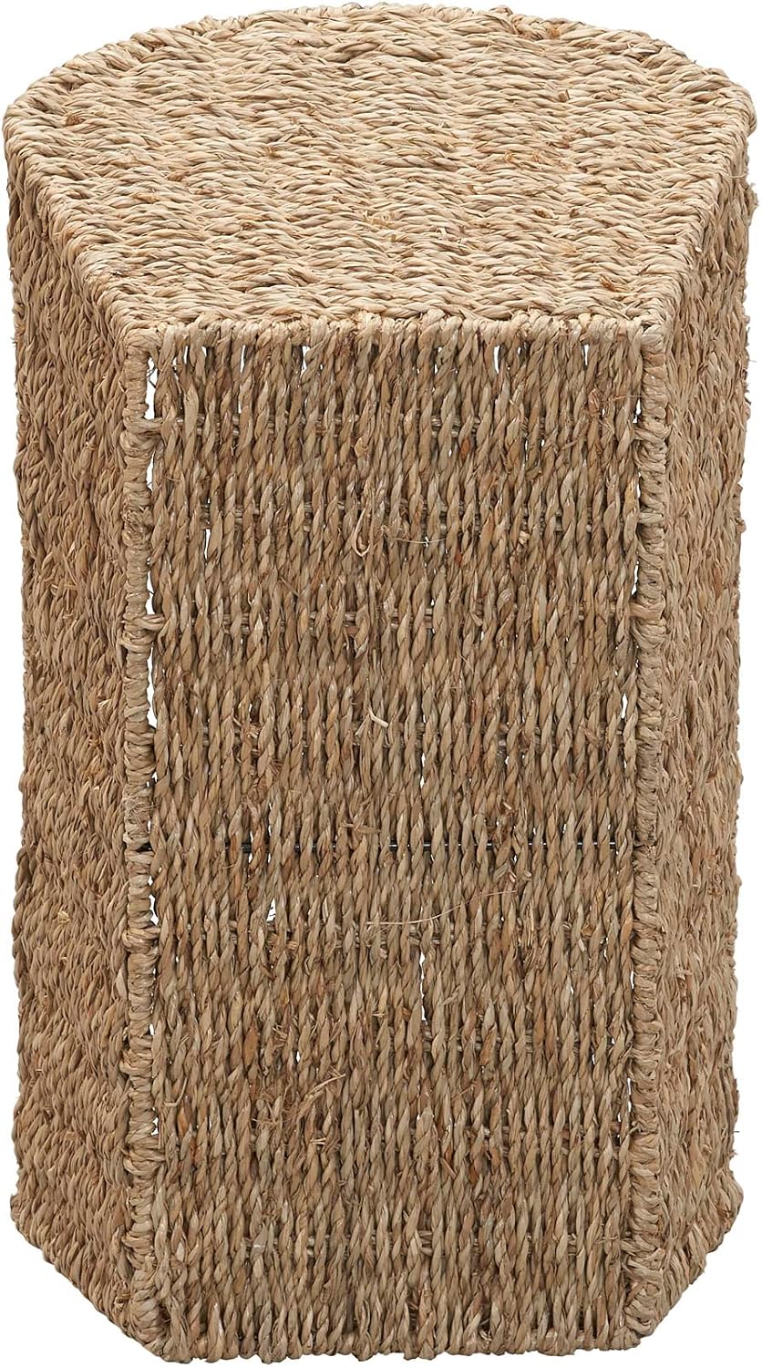 Household Essentials Wicker Magazine Rack, Handwoven Seagrass, Strong Metal Wire Frame, Built-In Handle and Divider, Lightweight, Contemporary, Great for Puzzle Books, Mail and More, Natural