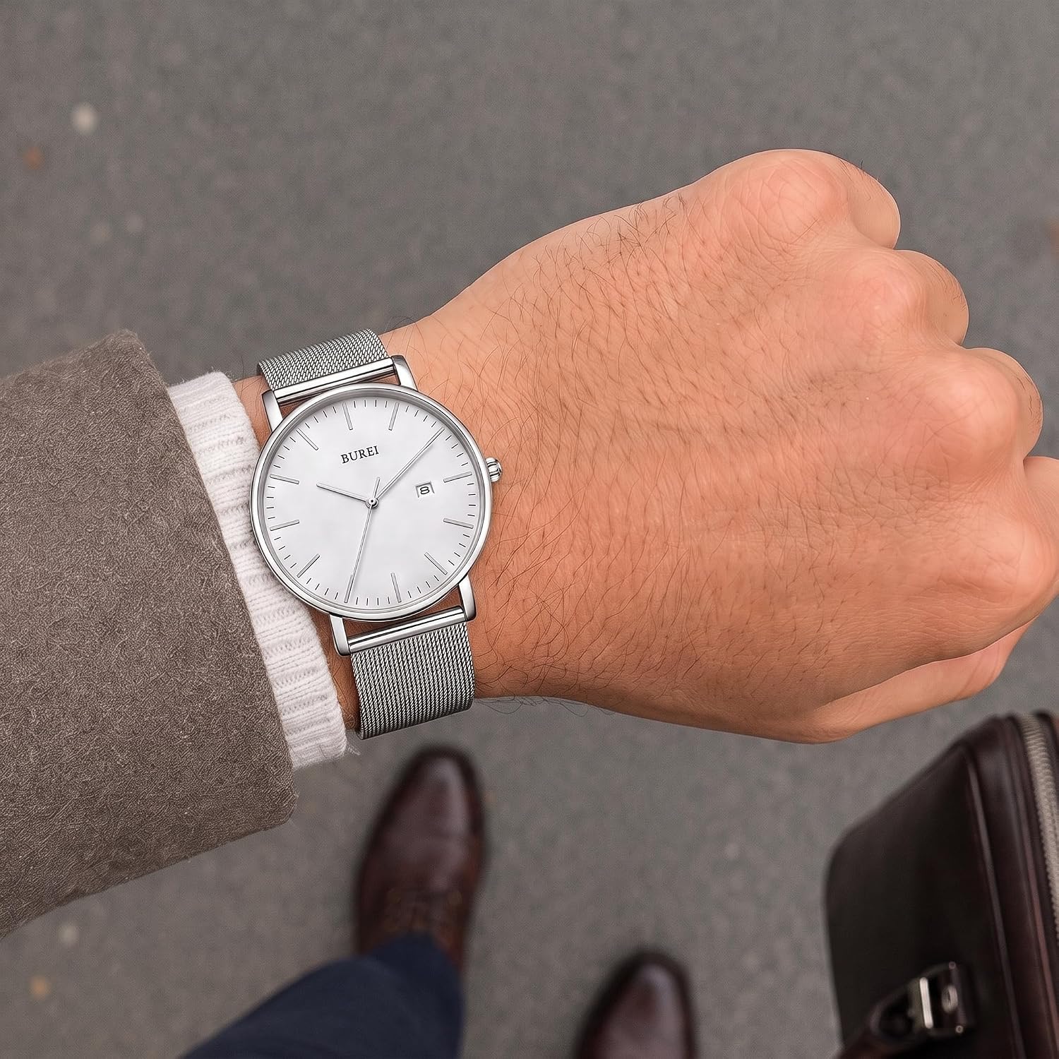 BUREI Men Wrist Watches Fashion Minimalist Thin Analog Quartz Waterproof Watches for Men, Refined Gifts for Men, Boyfriend, Husband, Dad