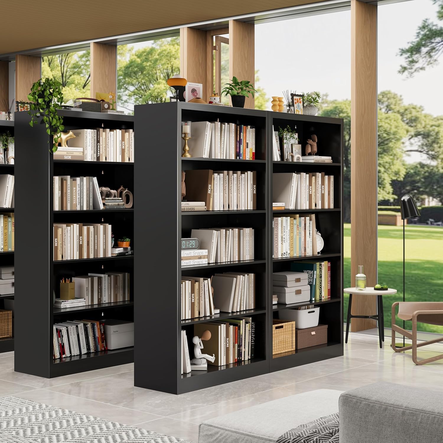 66 in Black Heavy Duty Metal Bookshelf, 5-Tier Adjustable Tall Bookcase, Industrial Floor Standing Storage Shelf 180 lbs Load Per Shelf for Living Room Home Office Bedroom Garage