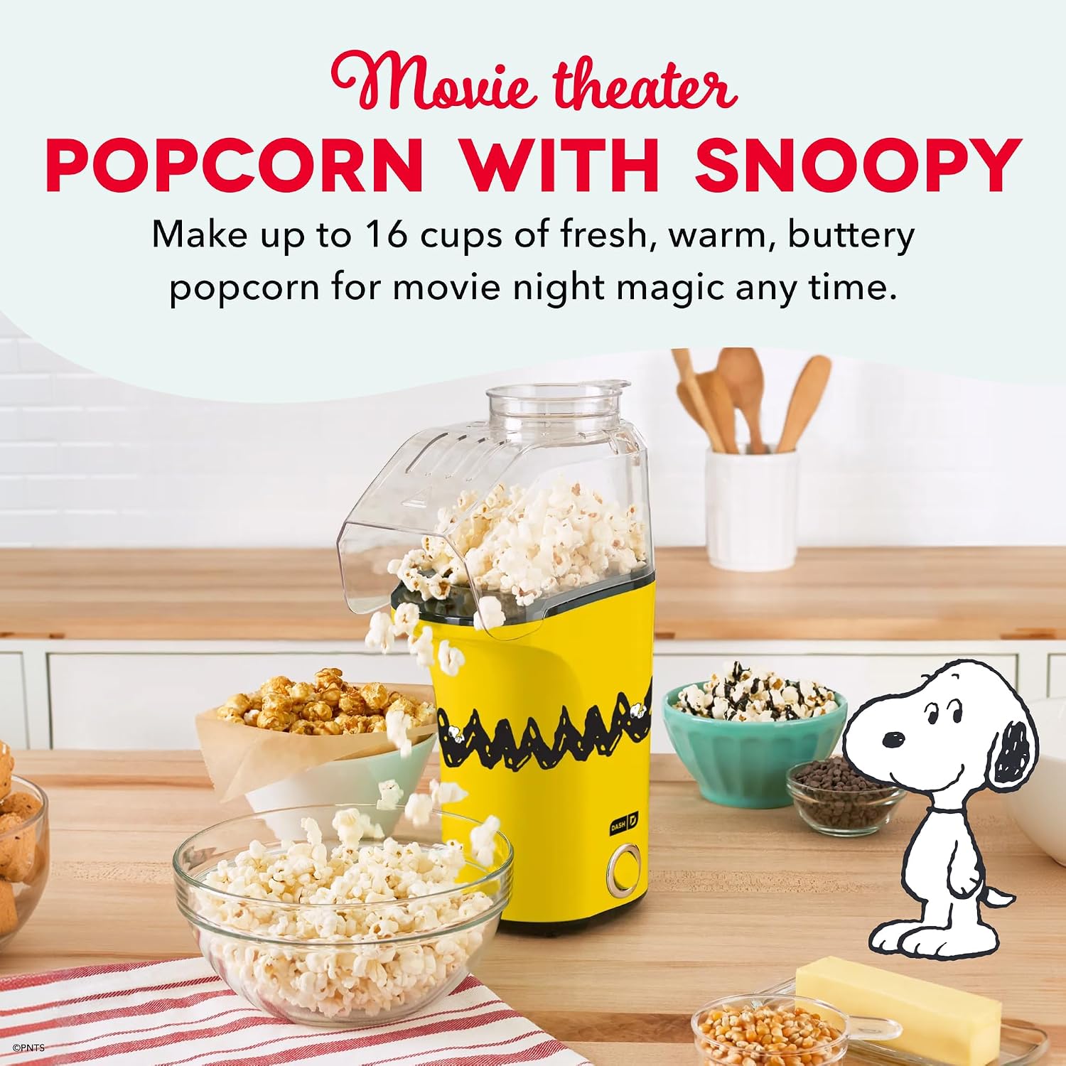 Dash Fresh Pop Popcorn Maker, 16-Cup Hot Air Popper, Aqua | Electric Popcorn Machine, Oil-Free Air Popped Popcorn, Built-In Measuring Cup & Butter Melting Tray, Movie Night Snacks