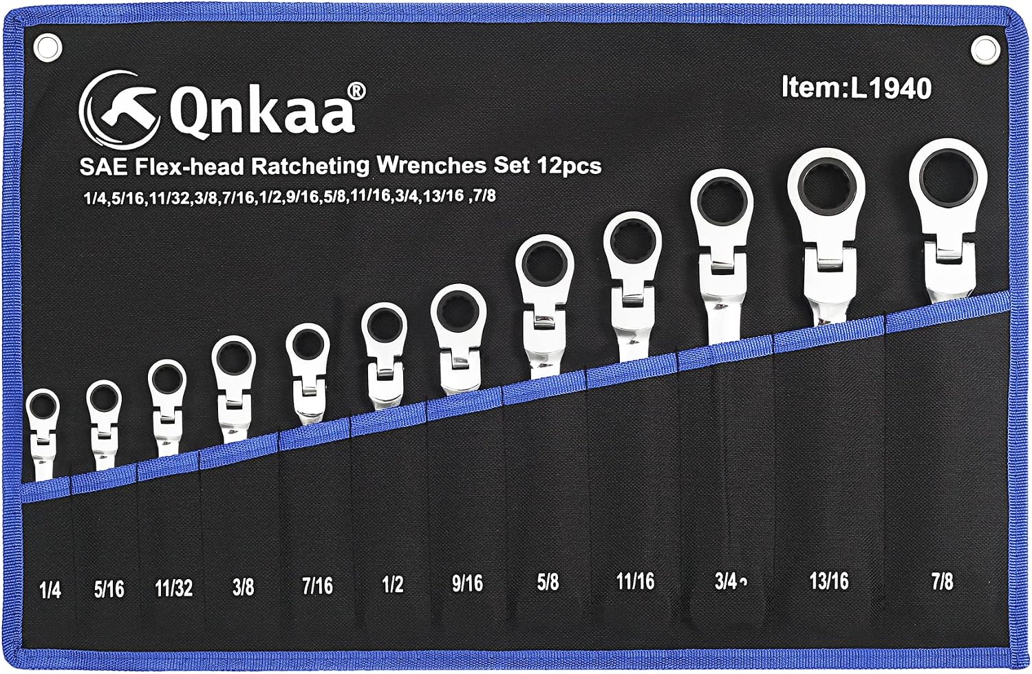Qnkaa Flexible Ratchet Wrench Set 12pcs 8-19mm Spanner Gear Ring Ratcheting Combination Flexi Wrench Kit Metric Flex Head