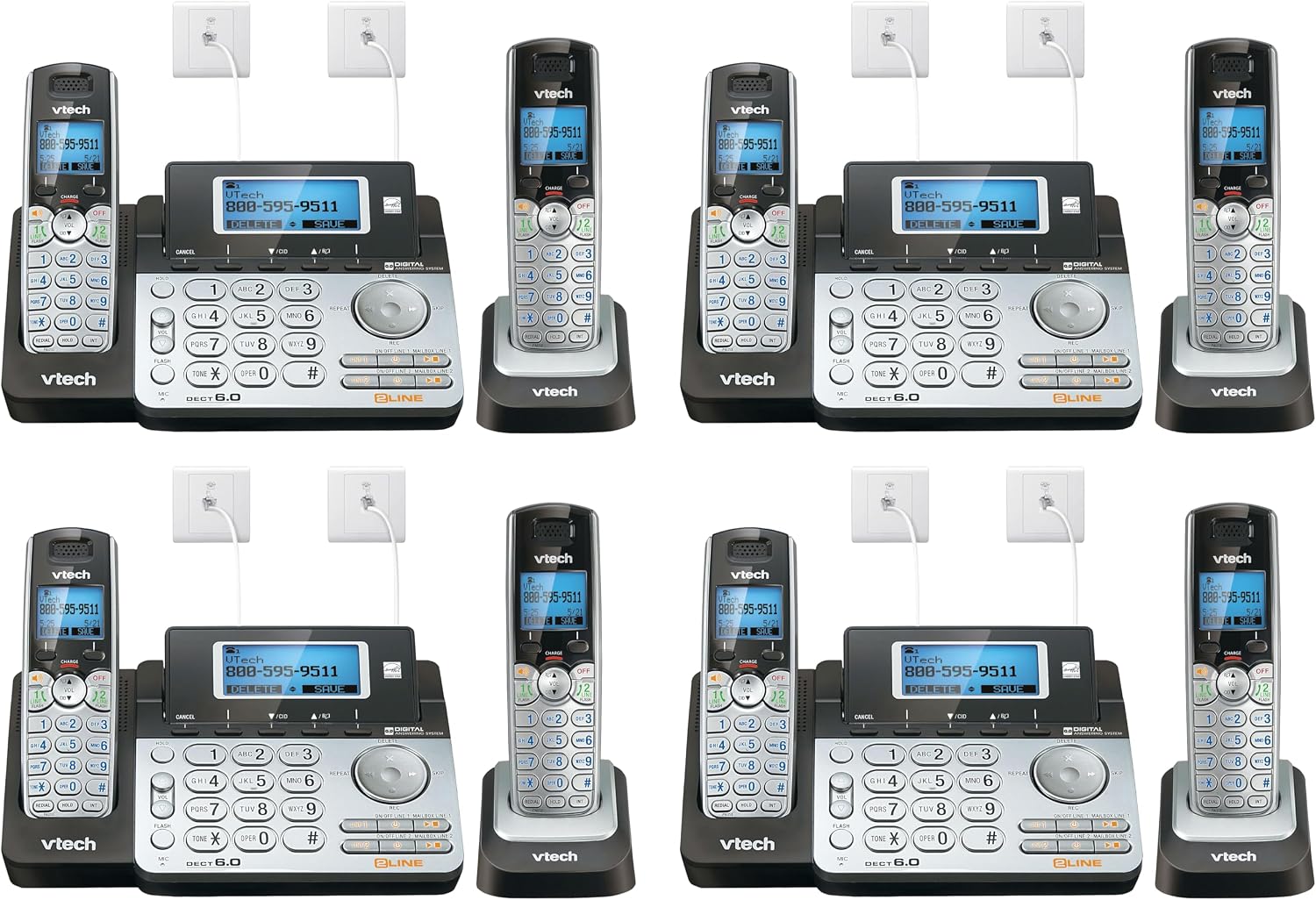 VTech DS6101 Accessory Handset for DS6151 Series, Black/Silver | 2-Line Cordless Phone, Answering System, Expandable up to 12 Handsets, Intercom & Conference