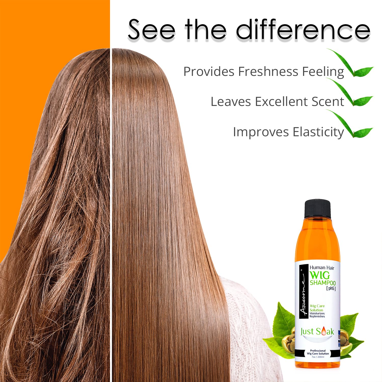 Awesome Human Hair Wig Shampoo, pH5, Wig Care Solution, Adds Body & Volume, Promotes Silkiness and Shine, Detangle Wig & Easy Combing, Provides Freshness Feeling (7 fl oz) | pH5 human hair formula lifts buildup with no scrubbing, curl pattern stays set