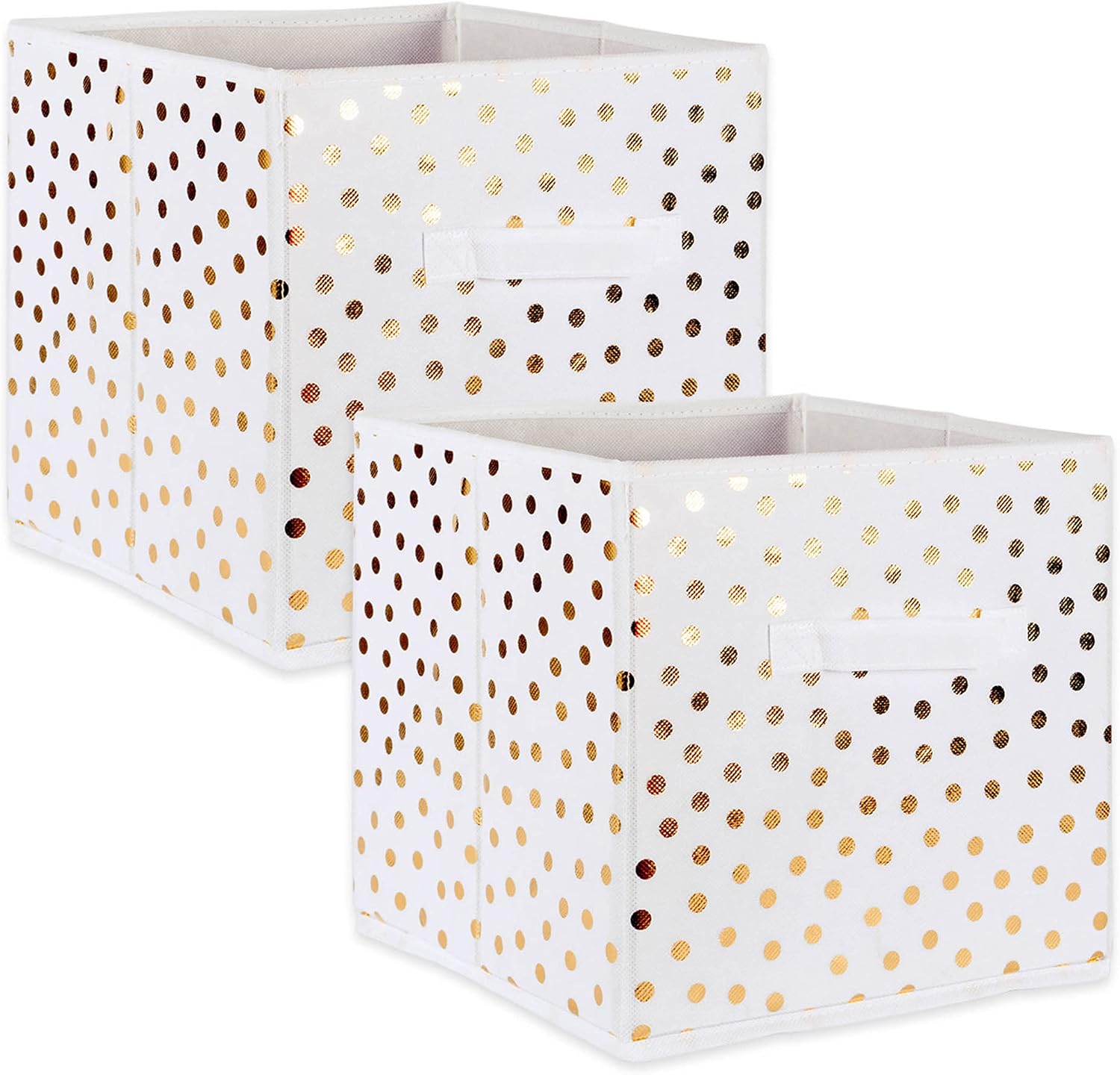 DII Woven Polyester Storage Bin, Polka Dot, White & Gold, Large Set of 2