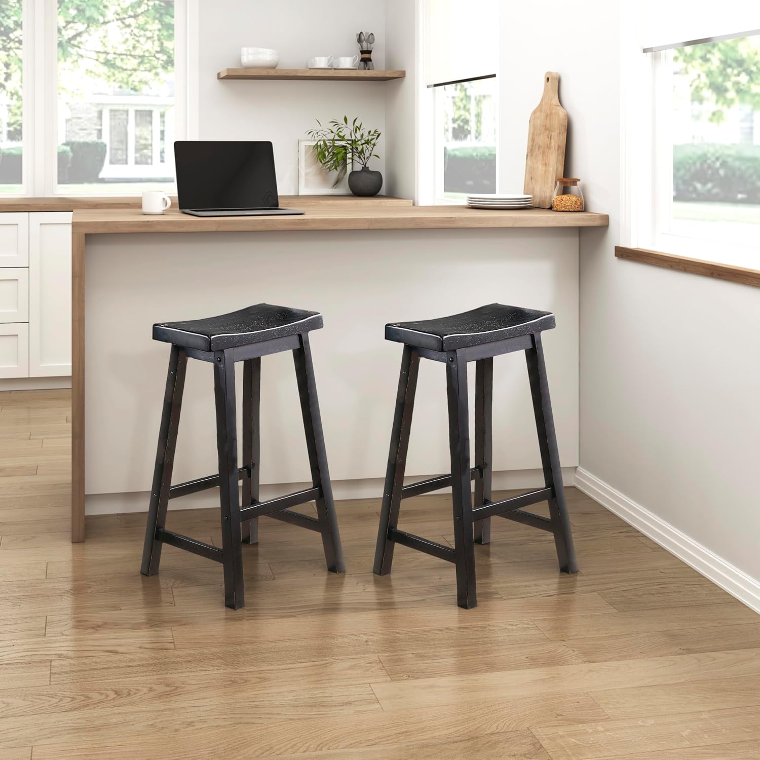 Homelegance Saddleback 24-Inch Height Barstool, Cherry, Set of 2