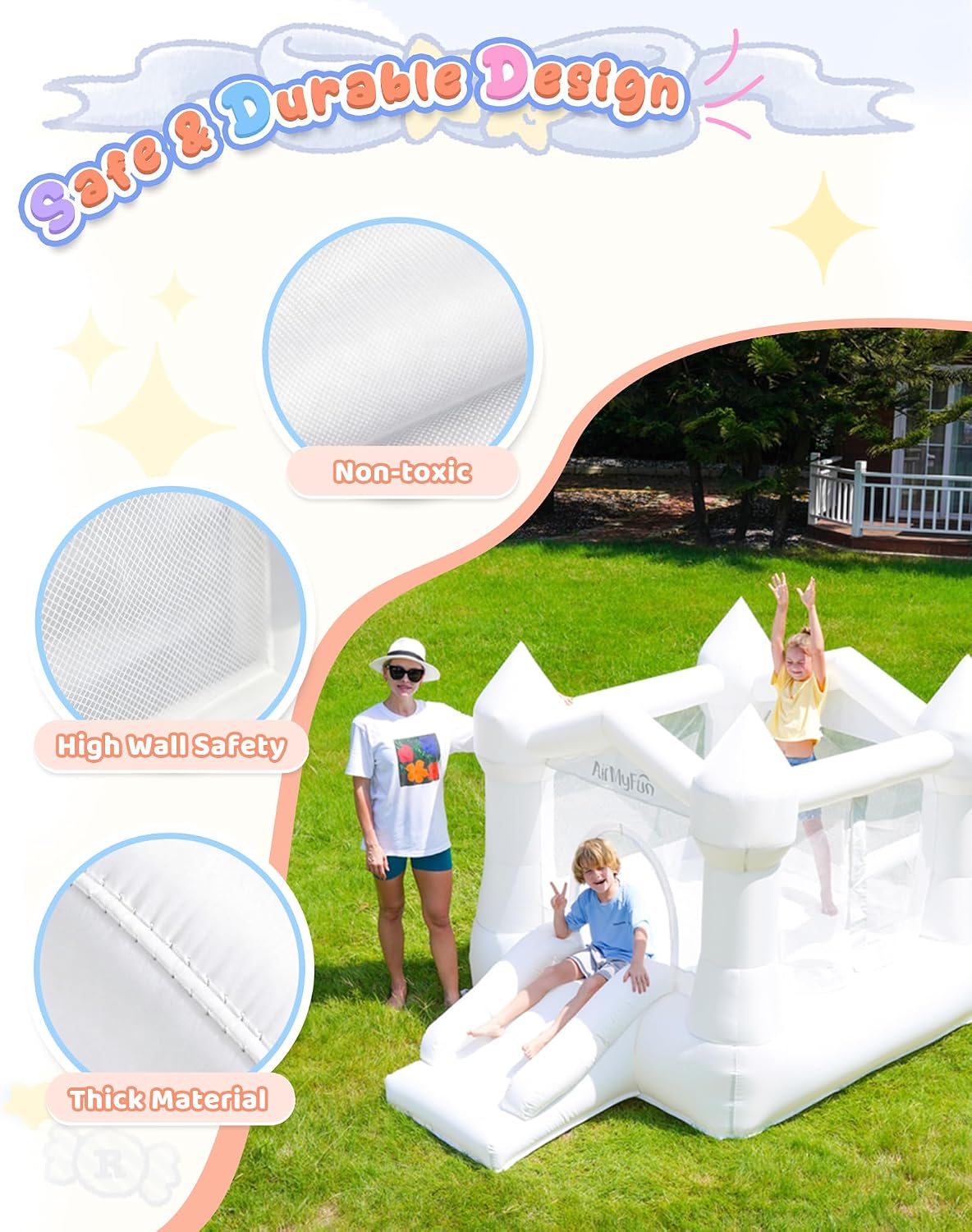 AirMyFun Pink Inflatable Toddler Bounce House with Blower, Indoor/Outdoor Jumping Castle for Kids 3-8, Inflatable Bouncy House with Slide, 82011B