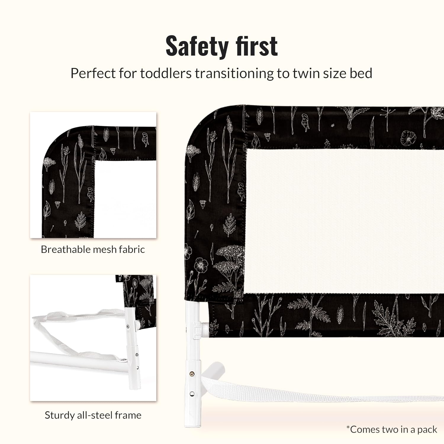 Dream On Me Lightweight Mesh Security Adjustable Bed Rail Double Pack with Breathable Mesh Fabric in White, 2 Count (Pack of 1)