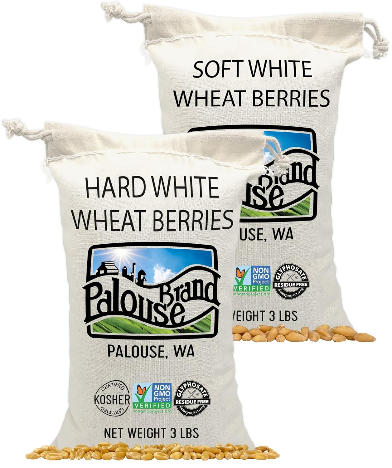 Palouse Brand Certified Glyphosate Residue Free Hard White Wheat Berries | 5 LBS | Non-GMO Project Verified | Kosher
