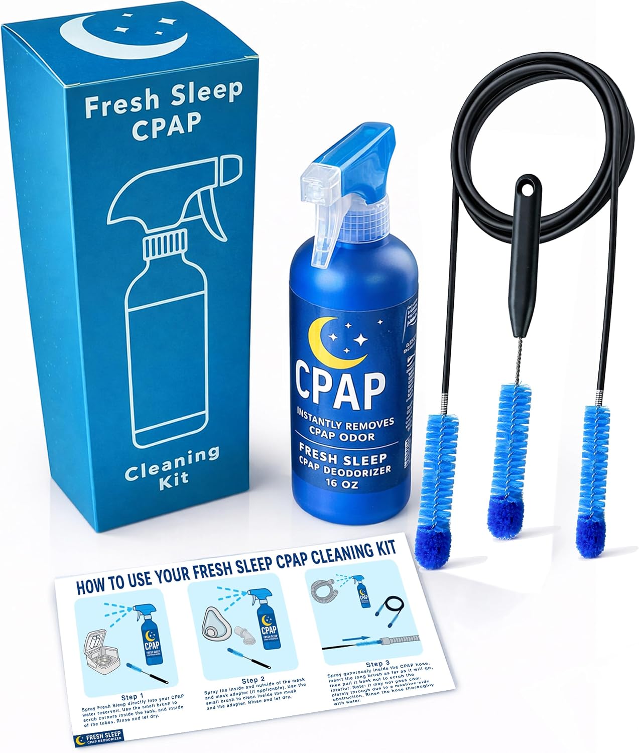 Equipment Cleanser and Deodorizer and Brush Set Combo, Removes Odors, Gentle Formula, Easy Application