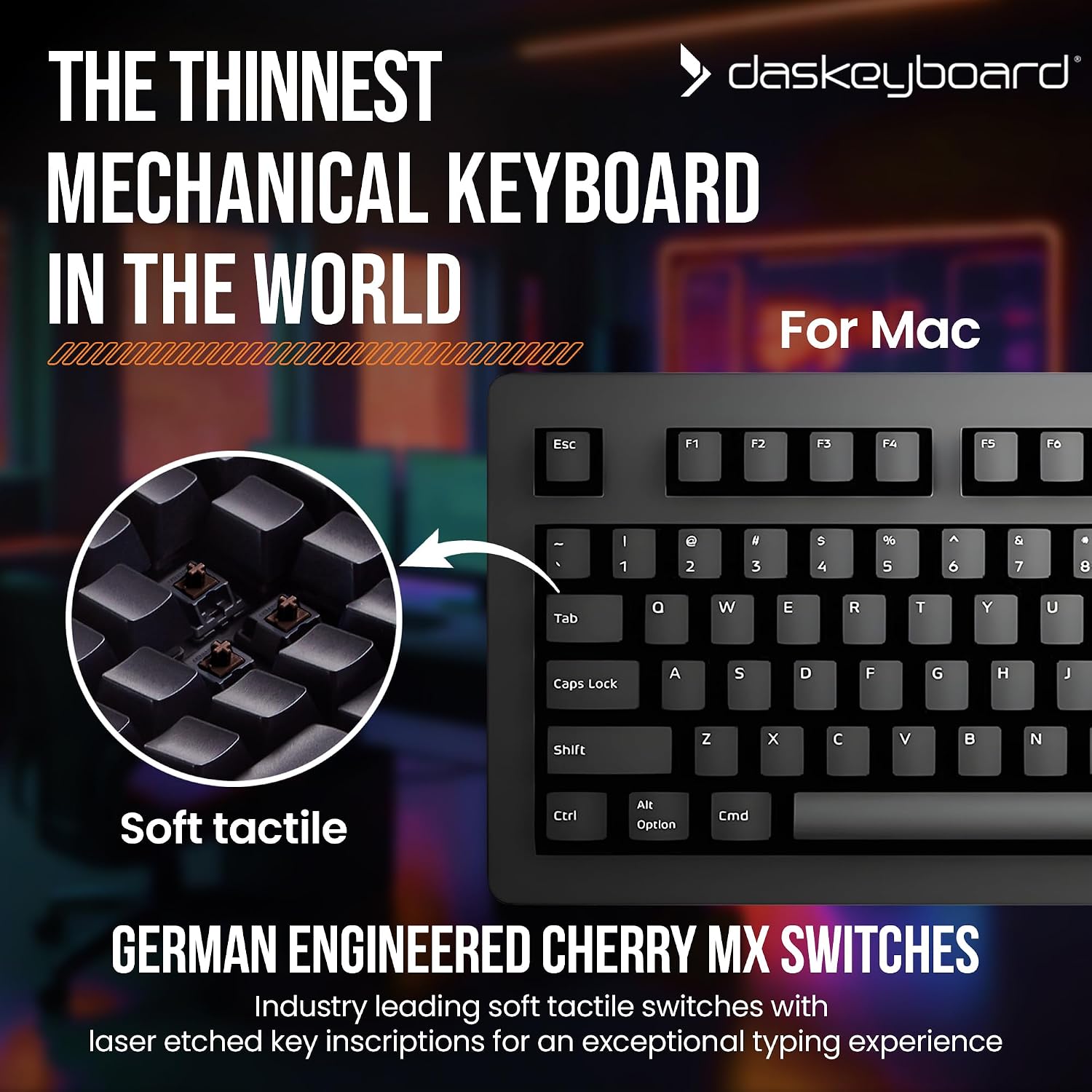 Das Keyboard 4 Professional for Mac Wired Mechanical Keyboard, Cherry MX Blue Mechanical Switches, 2-Port USB 3.0 Hub, Volume Knob, Aluminum Top (104 Keys, Black)